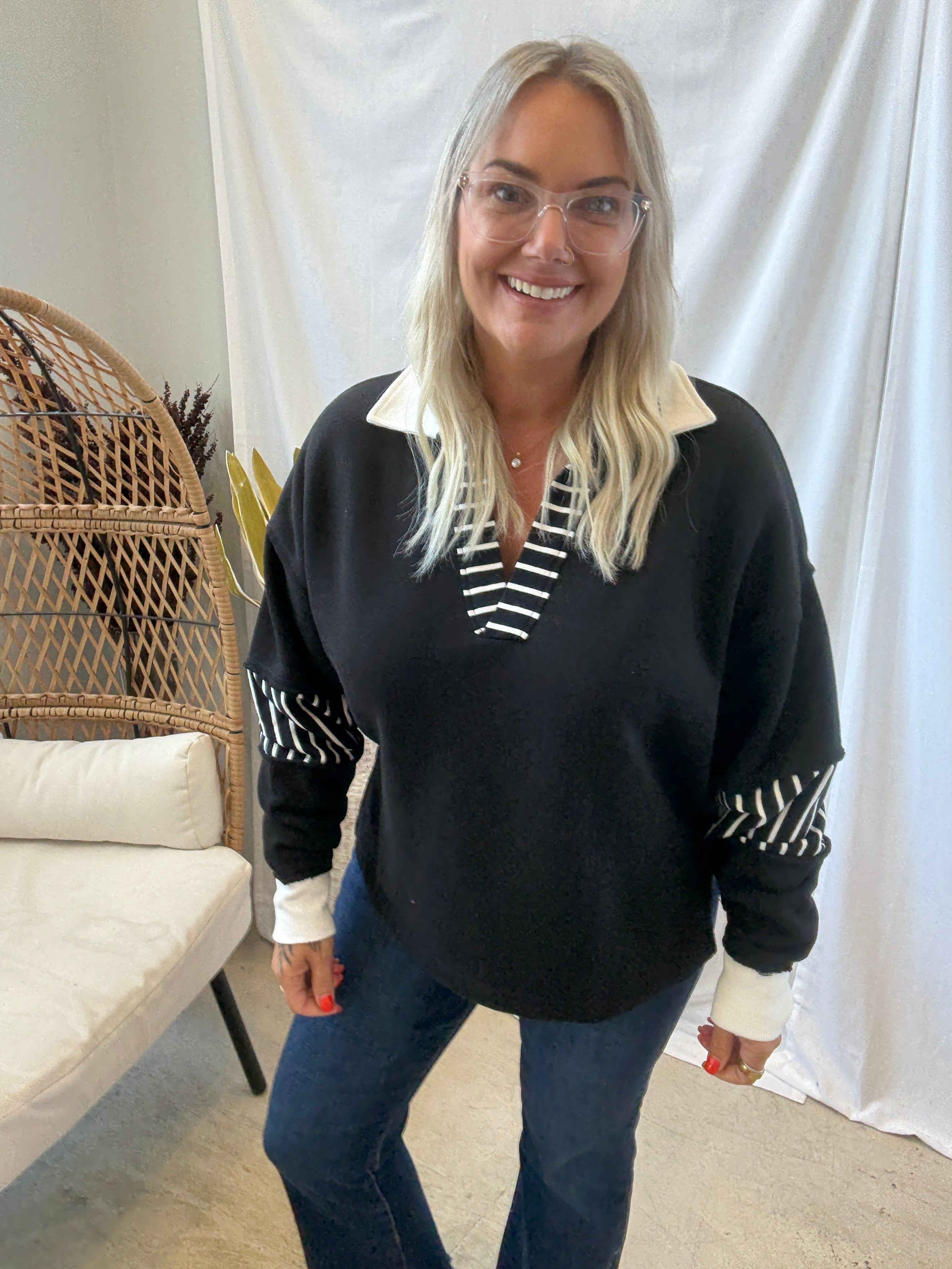 Mono B Varsity Sweatshirt-Long Sleeve Tops-mono b-The Silo Boutique, Women's Fashion Boutique Located in Warren and Grand Forks North Dakota