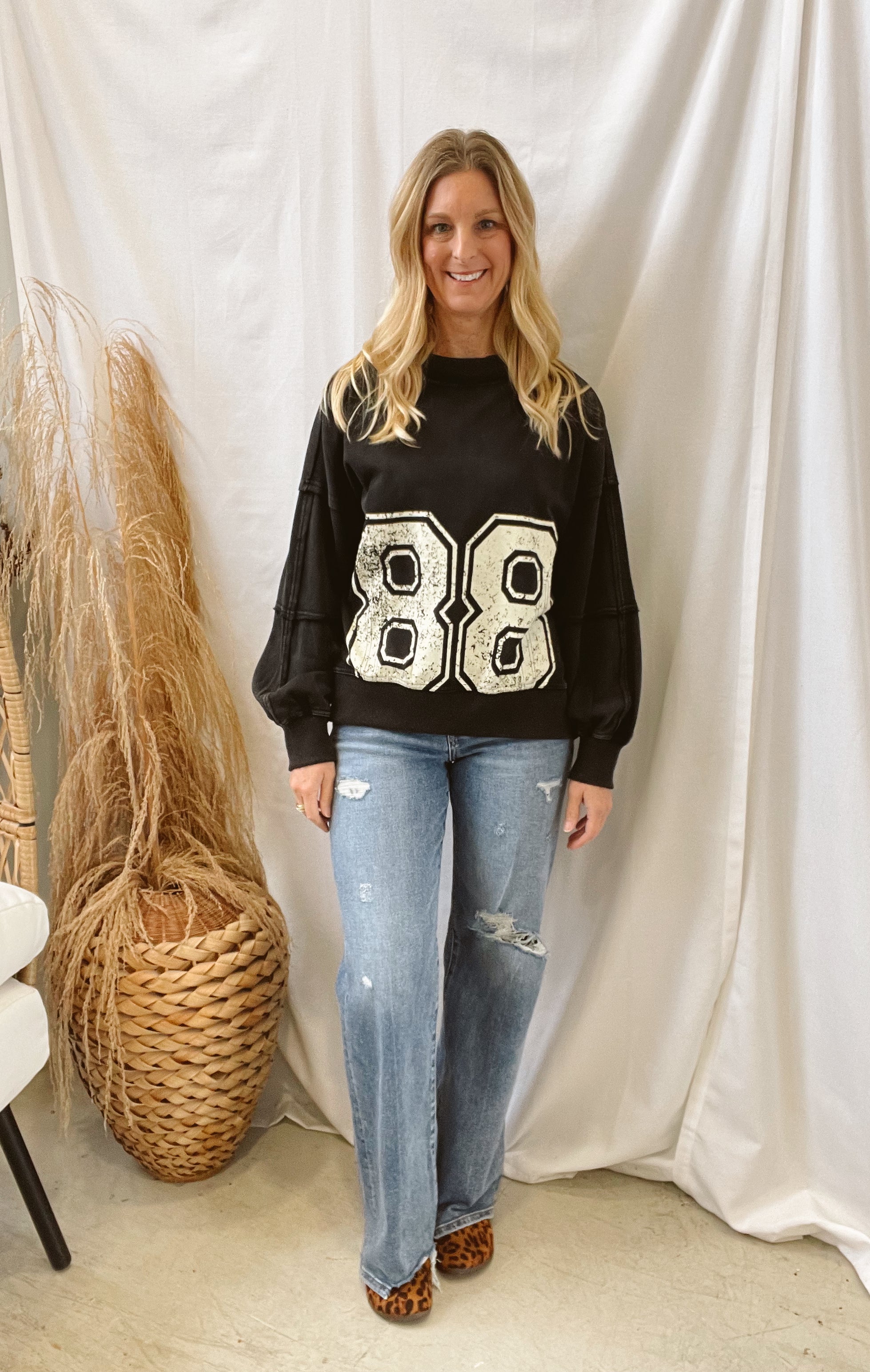 Acid Washed 88 Oversized Sweatshirt-Sweatshirts-oddi-The Silo Boutique, Women's Fashion Boutique Located in Warren and Grand Forks North Dakota