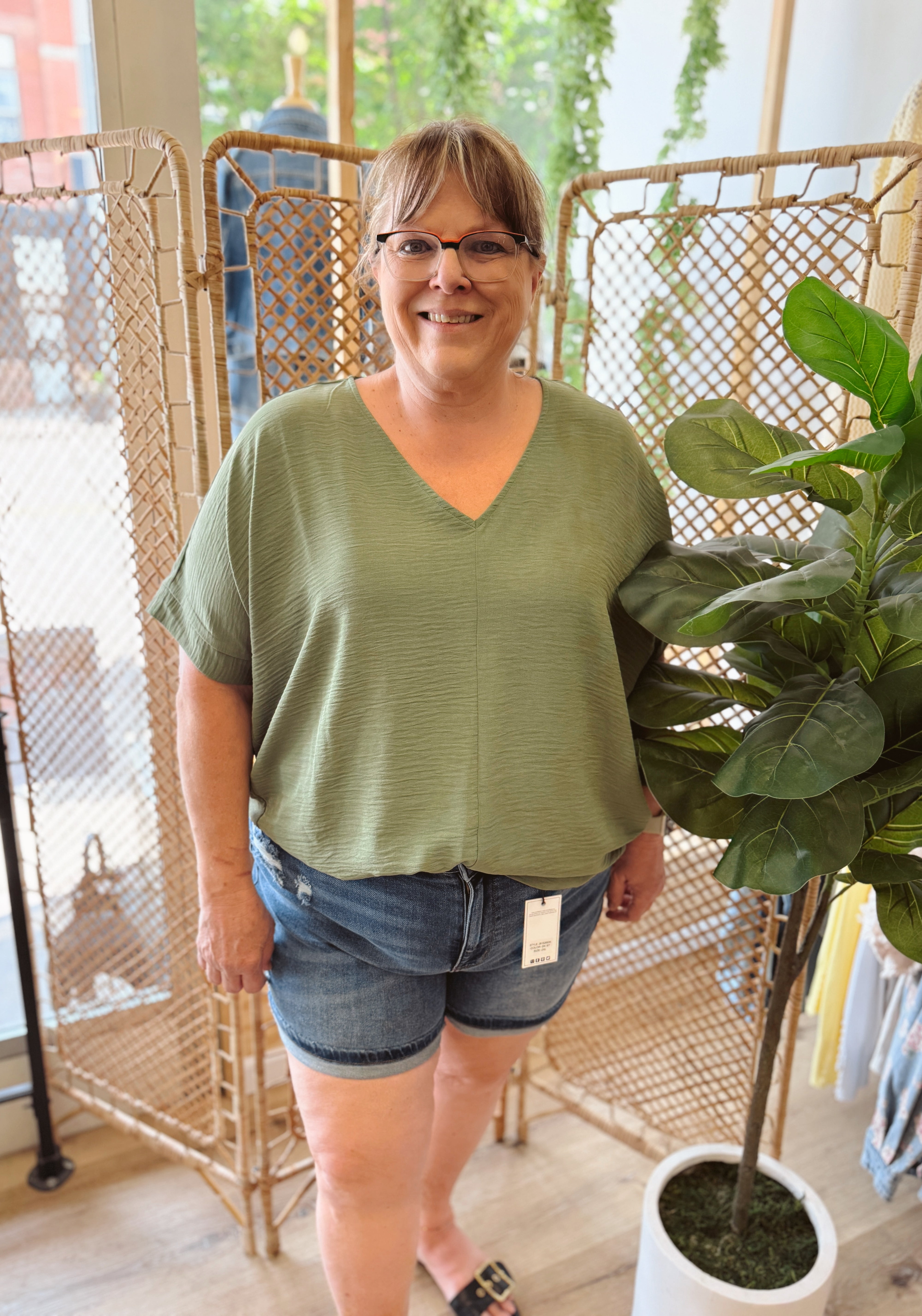 Zen V Neck Seam Top-Olive-Short Sleeve Tops-Zenana-The Silo Boutique, Women's Fashion Boutique Located in Warren and Grand Forks North Dakota