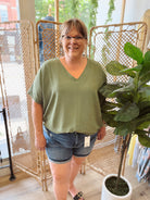 Zen V Neck Seam Top-Olive-Short Sleeve Tops-Zenana-The Silo Boutique, Women's Fashion Boutique Located in Warren and Grand Forks North Dakota