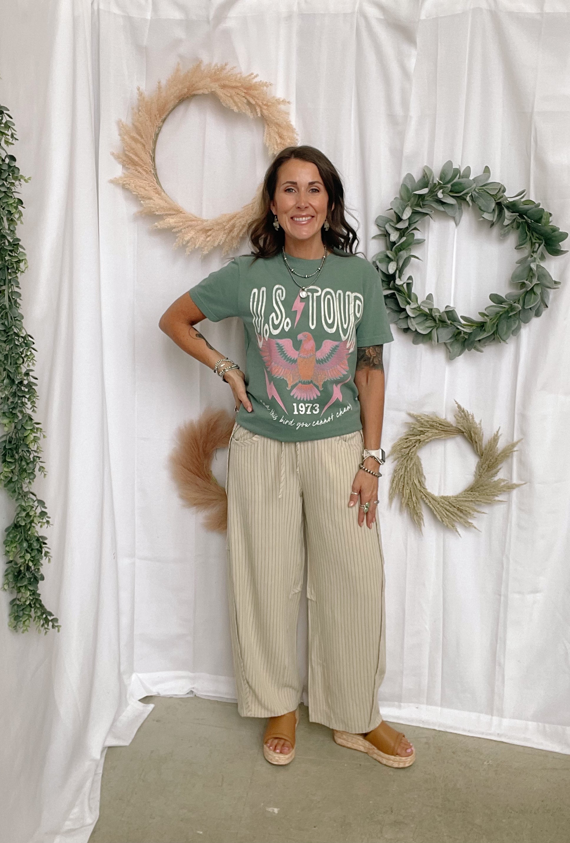 The Lovey Striped Pants-Oatmeal-The Silo Boutique-The Silo Boutique, Women's Fashion Boutique Located in Warren and Grand Forks North Dakota