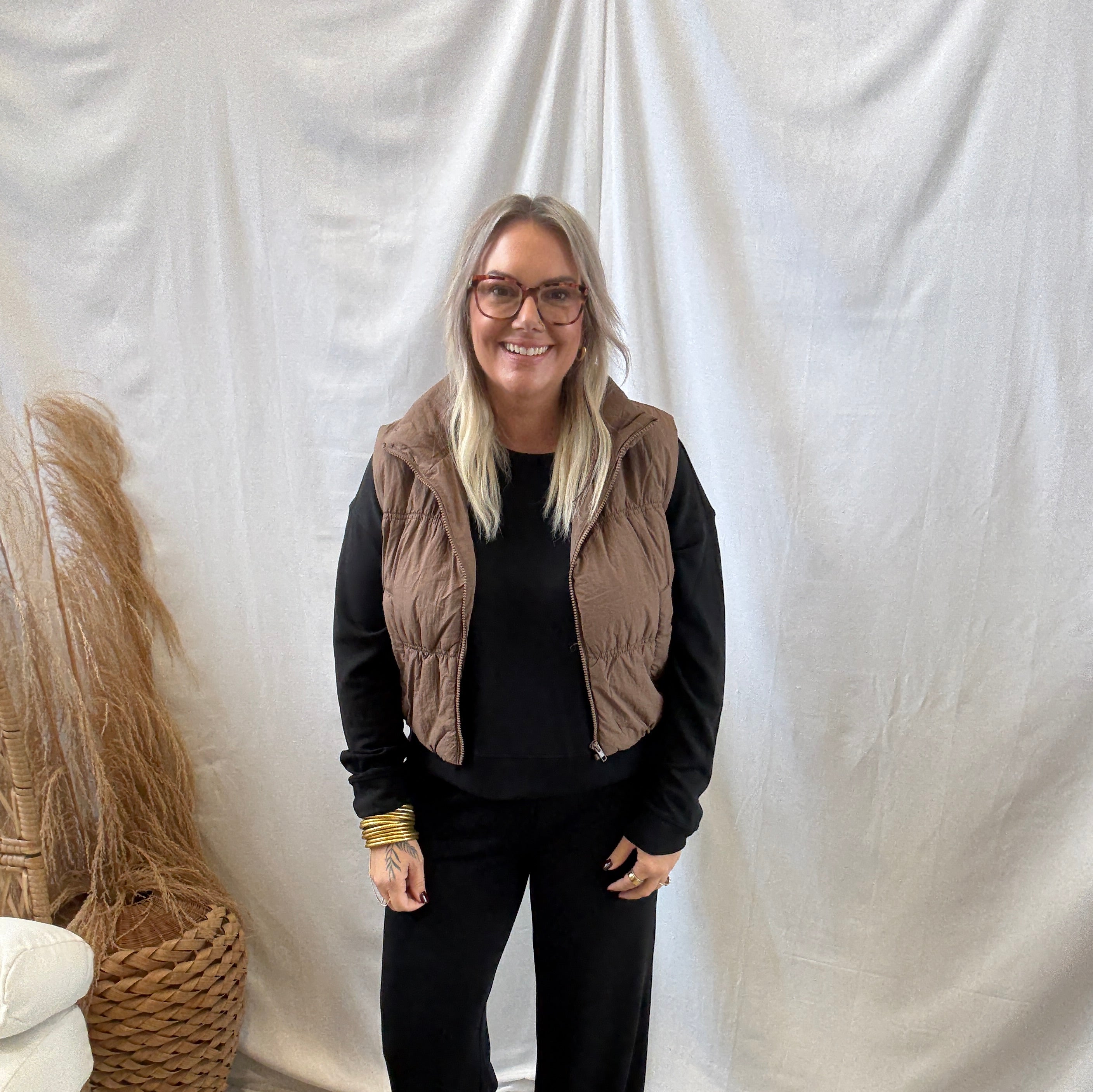 Zip Up Crop Vest-Mocha-Vests-blu pepper-The Silo Boutique, Women's Fashion Boutique Located in Warren and Grand Forks North Dakota