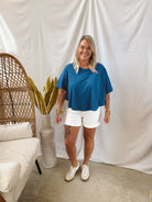 Zen Short Sleeve Crop Top-Blue-Short Sleeve Tops-Zenana-The Silo Boutique, Women's Fashion Boutique Located in Warren and Grand Forks North Dakota