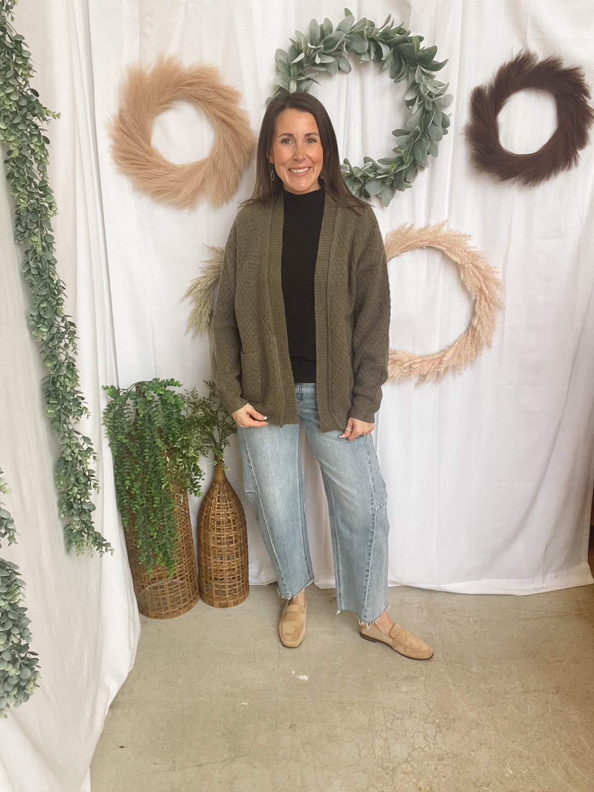 Stacy Textured Cardigan-Olive-Vests-staccato-The Silo Boutique, Women's Fashion Boutique Located in Warren and Grand Forks North Dakota