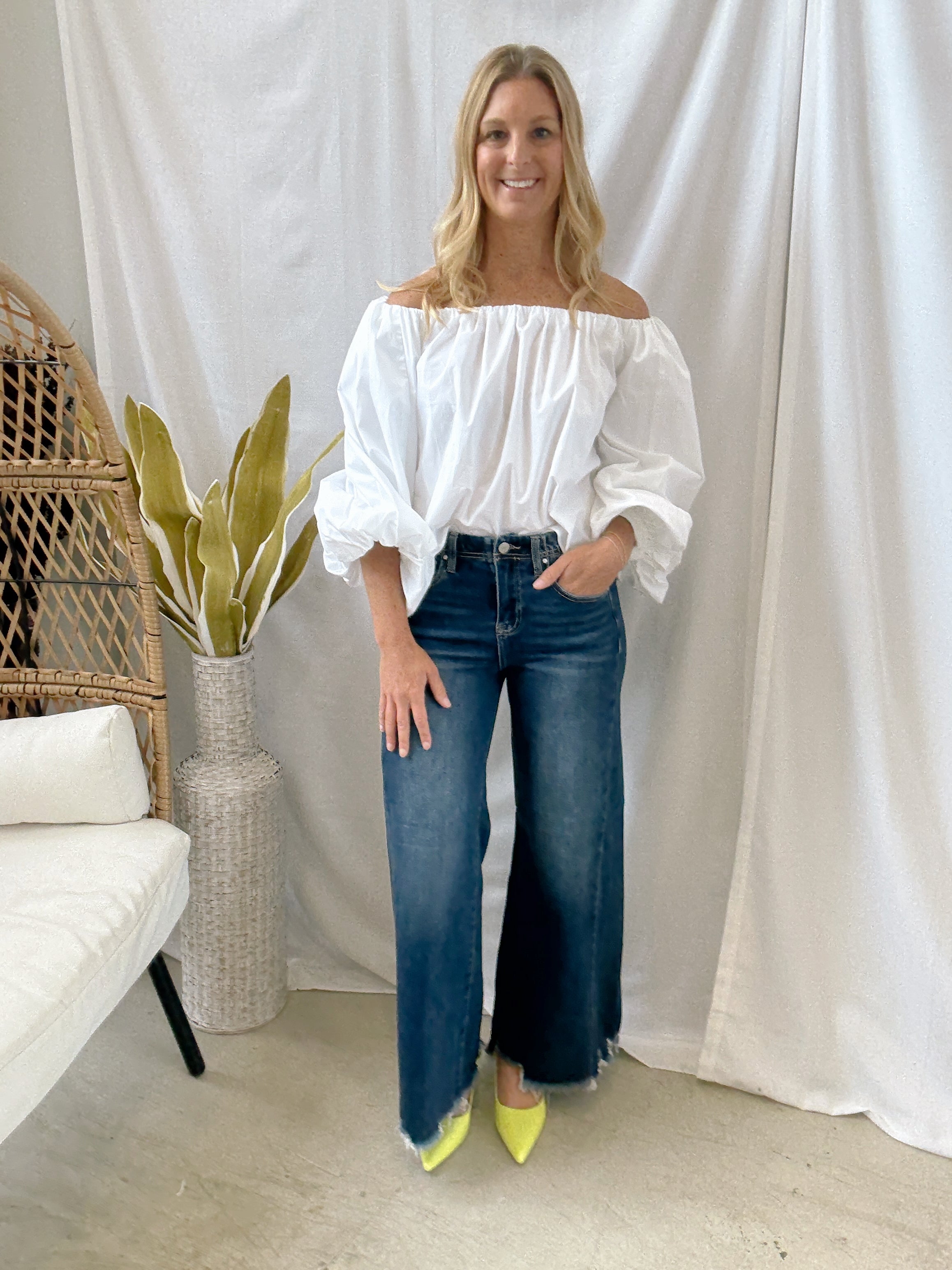 Feeling Fine Off The Shoulder Top-White-Long Sleeve Tops-hyfve-The Silo Boutique, Women's Fashion Boutique Located in Warren and Grand Forks North Dakota
