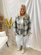 Gray Plaid Button Up Flannel Top-Long Sleeve Tops-panache-The Silo Boutique, Women's Fashion Boutique Located in Warren and Grand Forks North Dakota