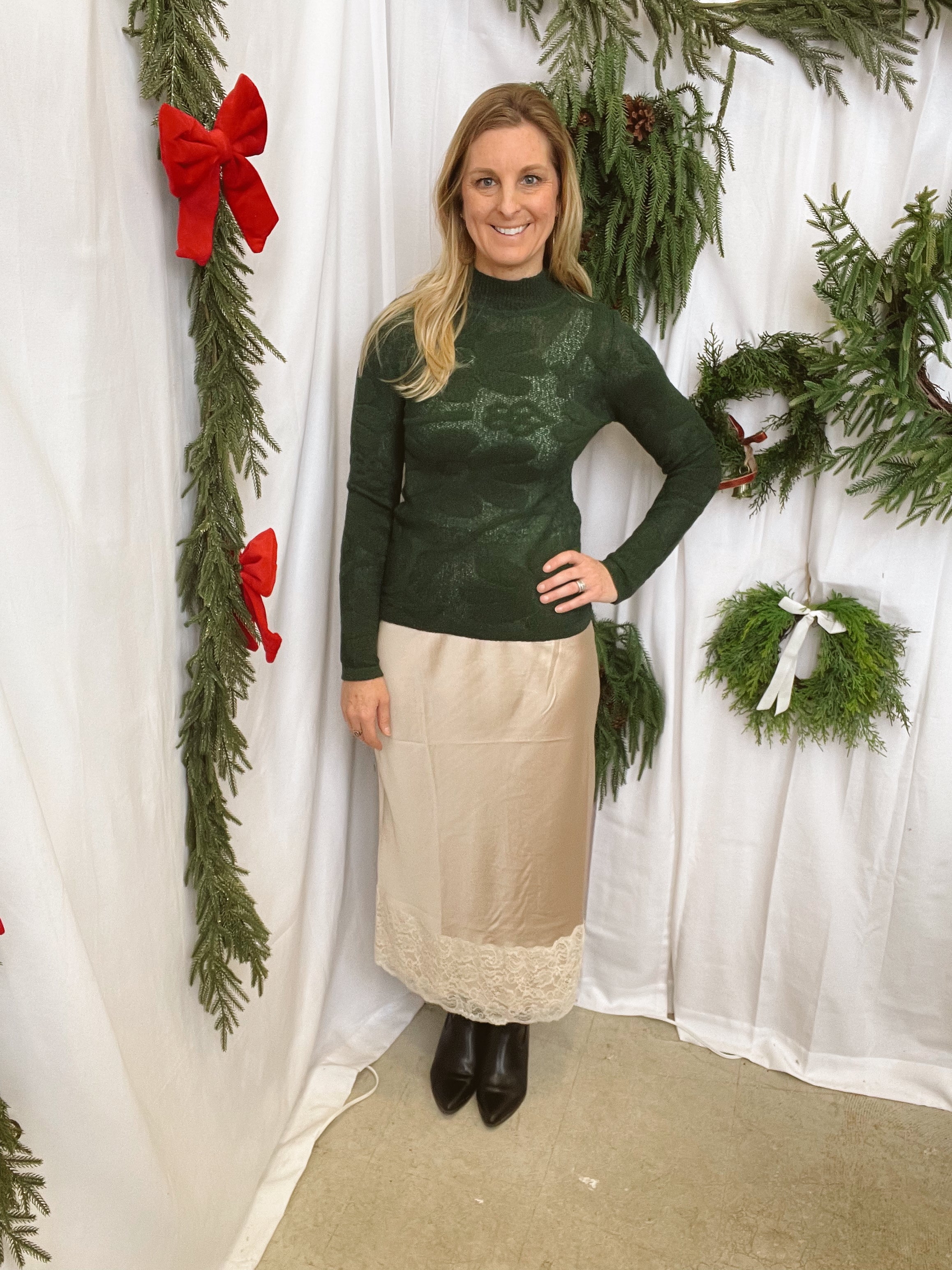 Lace Trim Midi Skirt-Skirts-wishlist-The Silo Boutique, Women's Fashion Boutique Located in Warren and Grand Forks North Dakota