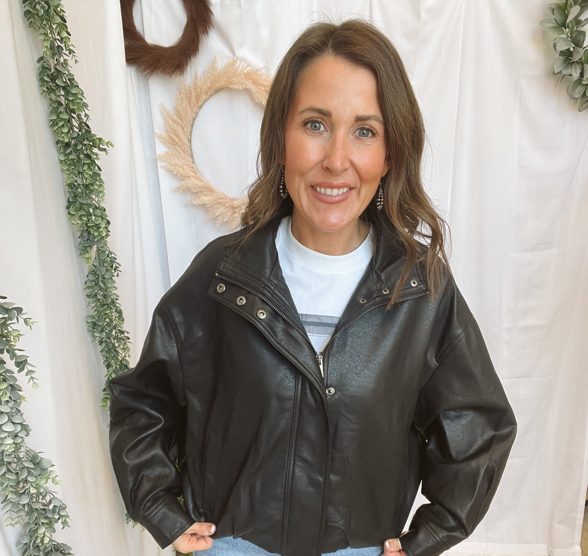 Faux Leather Bomber Jacket-Black-Coats & Jackets-blu pepper-The Silo Boutique, Women's Fashion Boutique Located in Warren and Grand Forks North Dakota