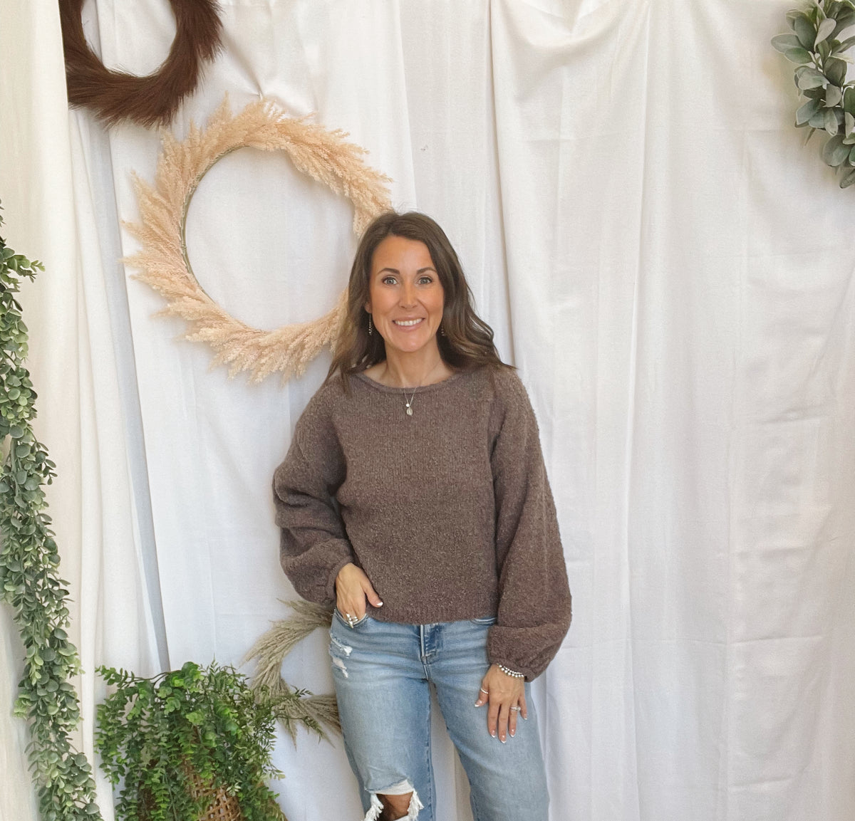 Luna Knit Sweater-Mocha-Sweaters-blu pepper-The Silo Boutique, Women's Fashion Boutique Located in Warren and Grand Forks North Dakota