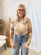 Taupe Animal Mix Mesh Top-Long Sleeve Tops-haptics-The Silo Boutique, Women's Fashion Boutique Located in Warren and Grand Forks North Dakota