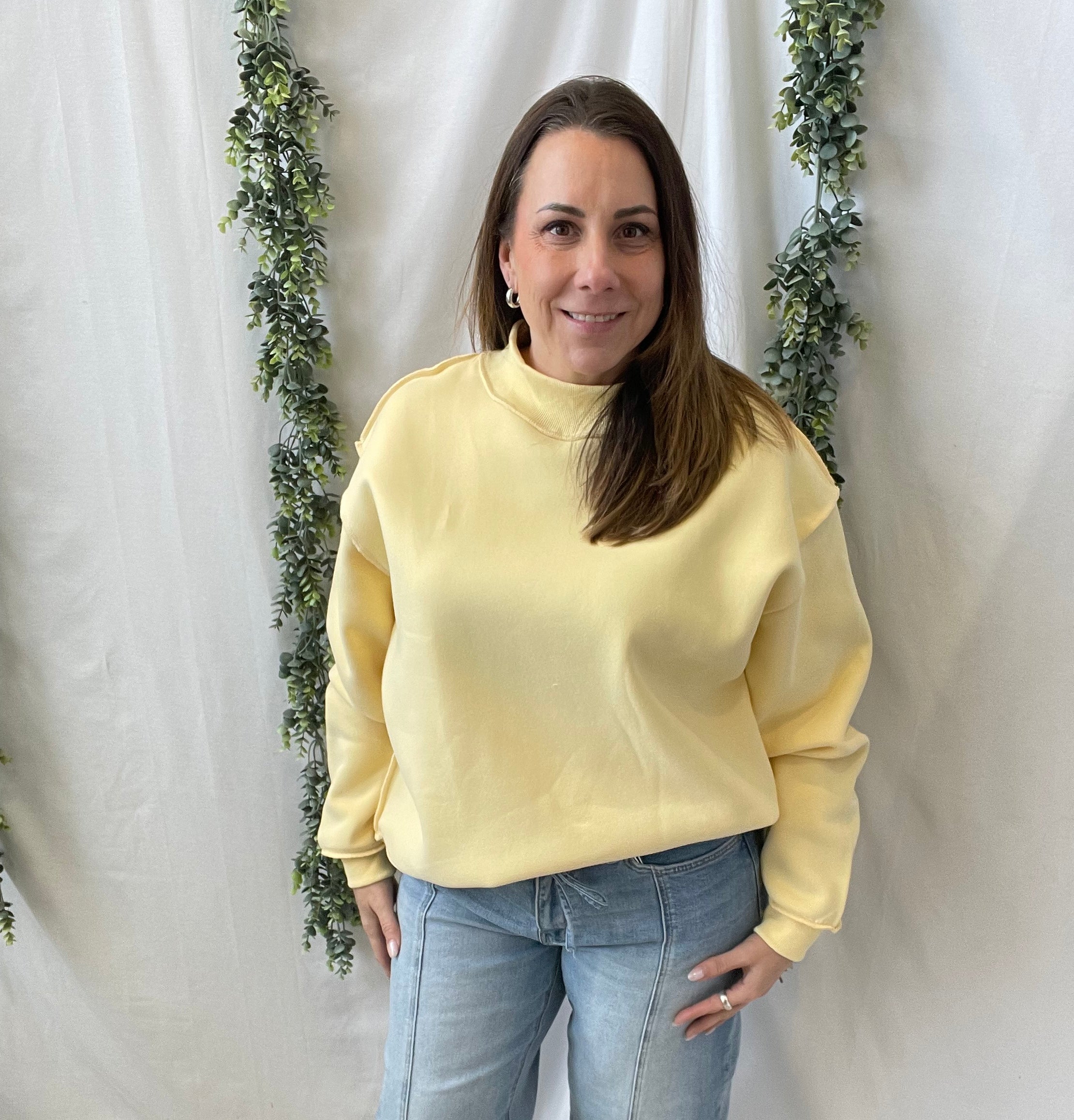 Butter Yellow Mock Sweatshirt-Sweatshirts-bucketlist-The Silo Boutique, Women's Fashion Boutique Located in Warren and Grand Forks North Dakota