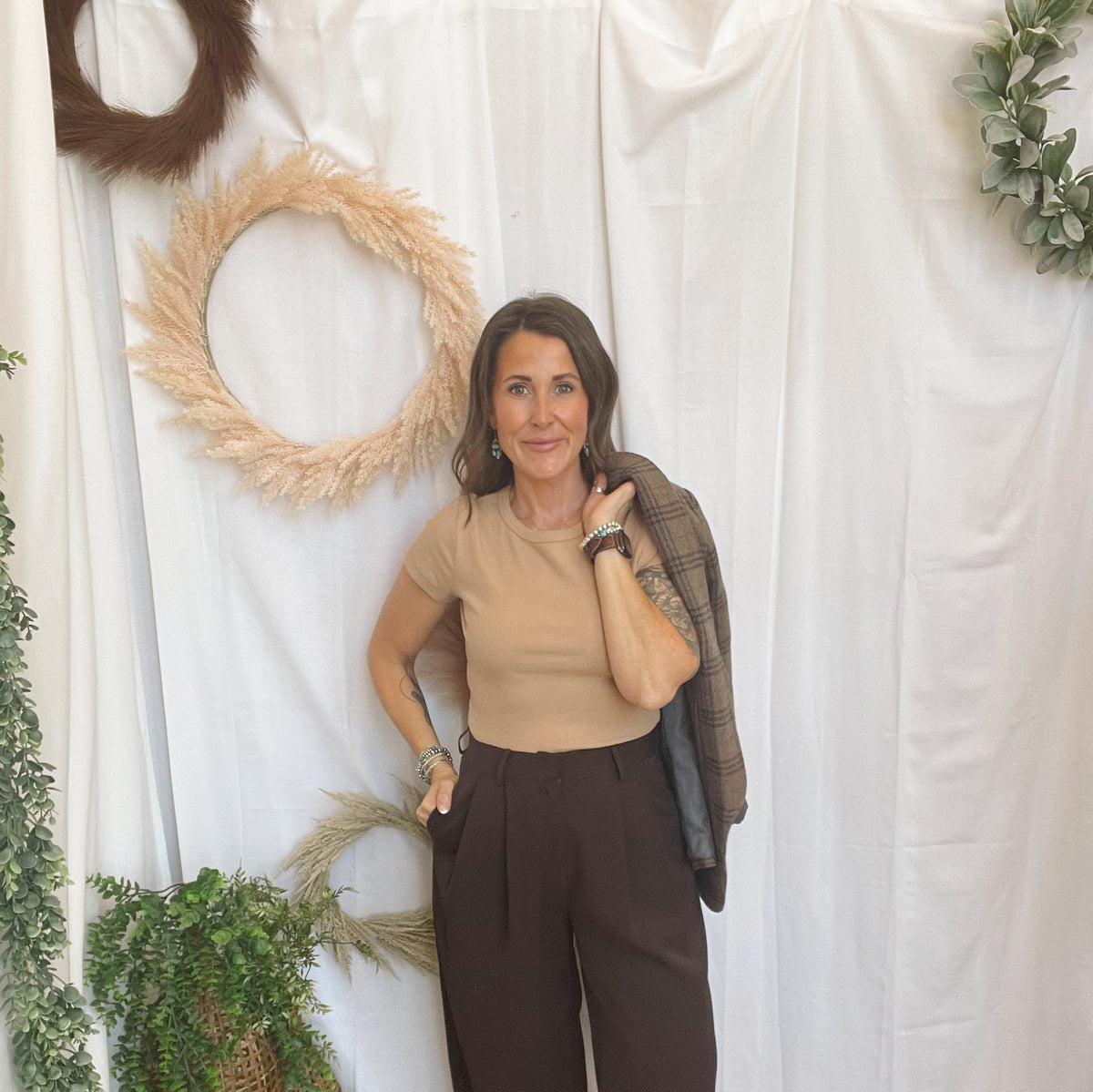 Jane Wide Tuck Pants-Brown-sweatpants-jade by jane-The Silo Boutique, Women's Fashion Boutique Located in Warren and Grand Forks North Dakota
