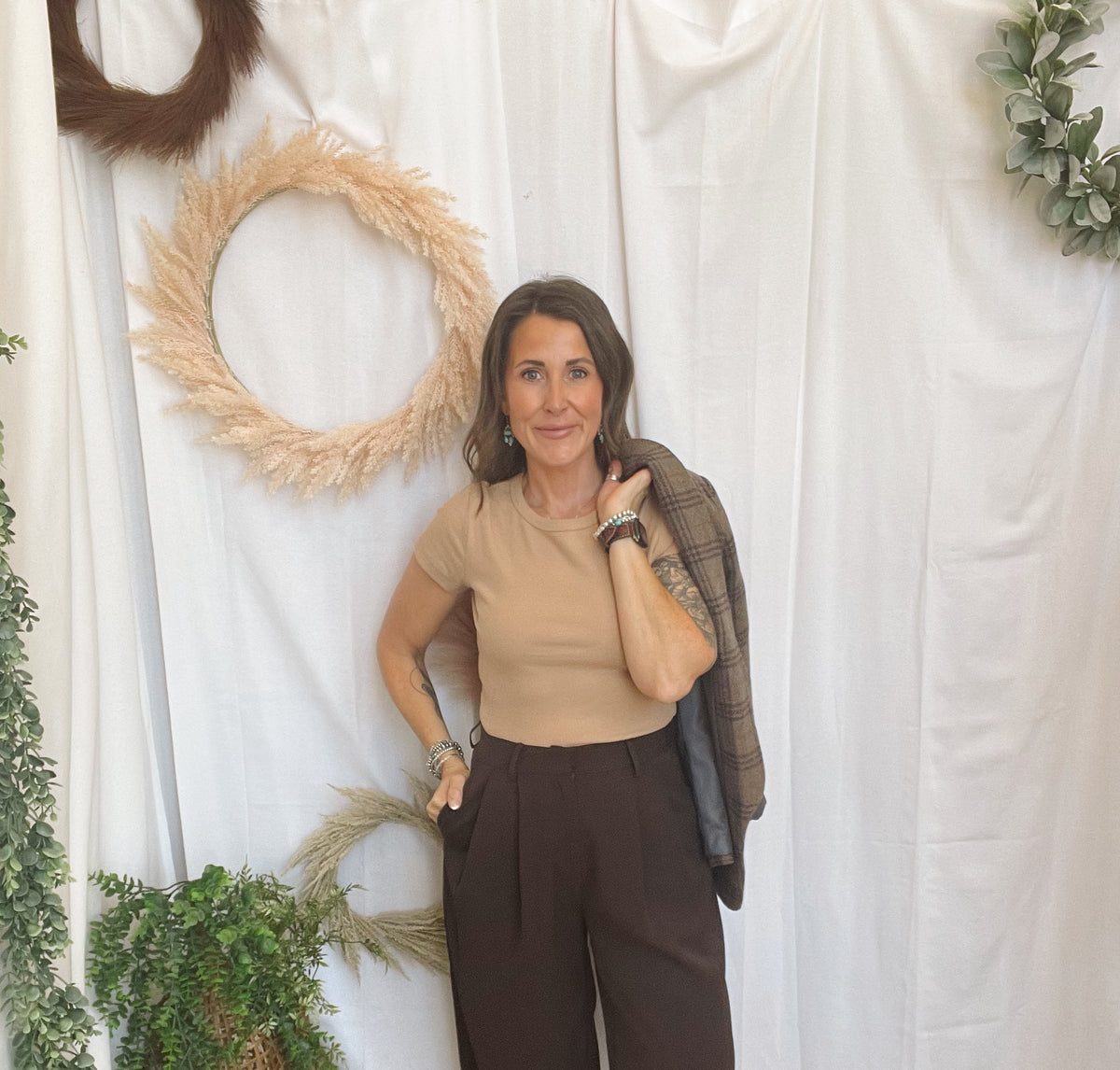 Jane Wide Tuck Pants-Brown-sweatpants-jade by jane-The Silo Boutique, Women's Fashion Boutique Located in Warren and Grand Forks North Dakota