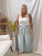 Pale Blue Striped Bodysuit-Bodysuits-by together-The Silo Boutique, Women's Fashion Boutique Located in Warren and Grand Forks North Dakota