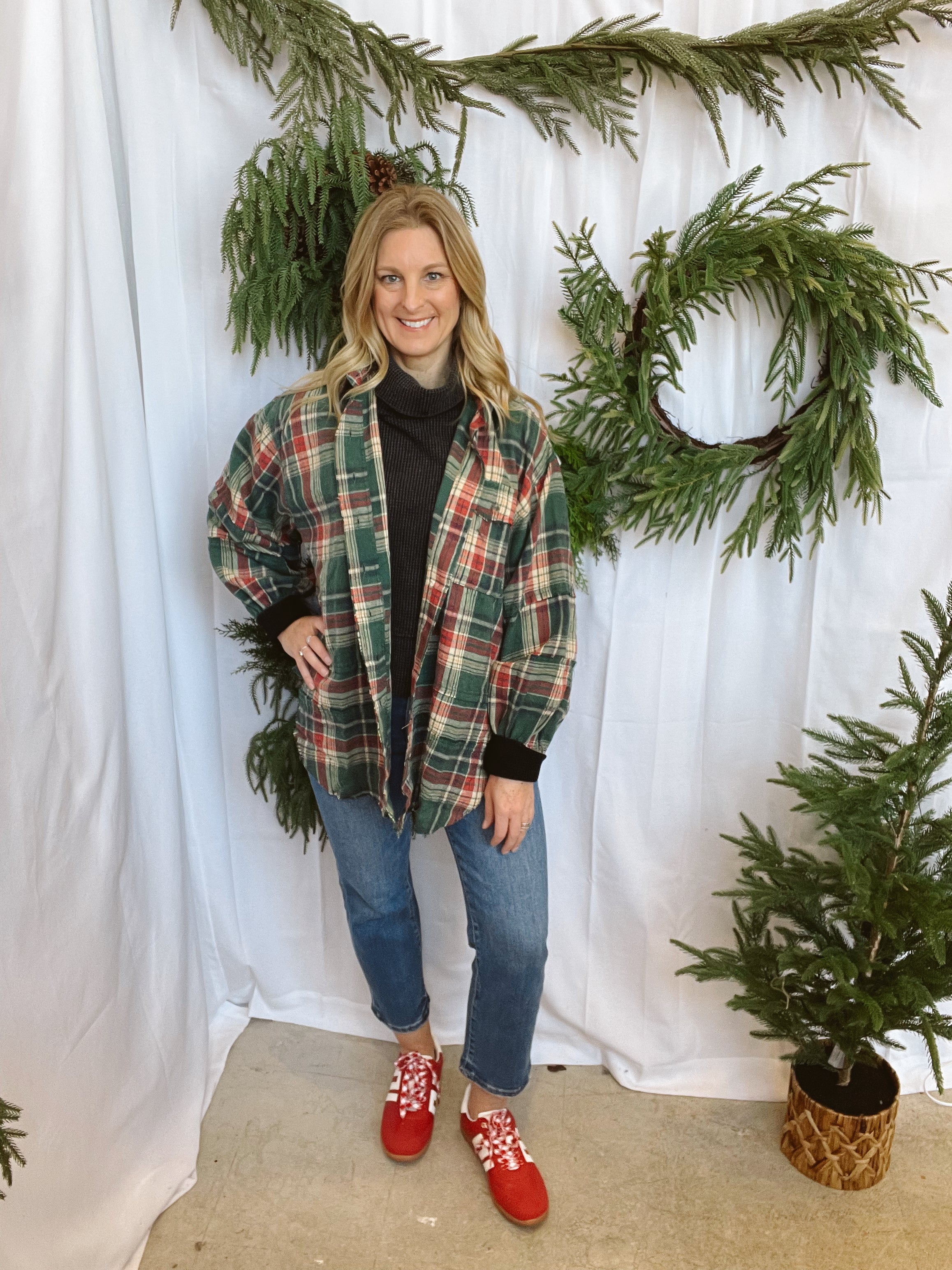 Green Plaid Button Down Top-Final Sale Online Only-Long Sleeve Tops-easel-The Silo Boutique, Women's Fashion Boutique Located in Warren and Grand Forks North Dakota