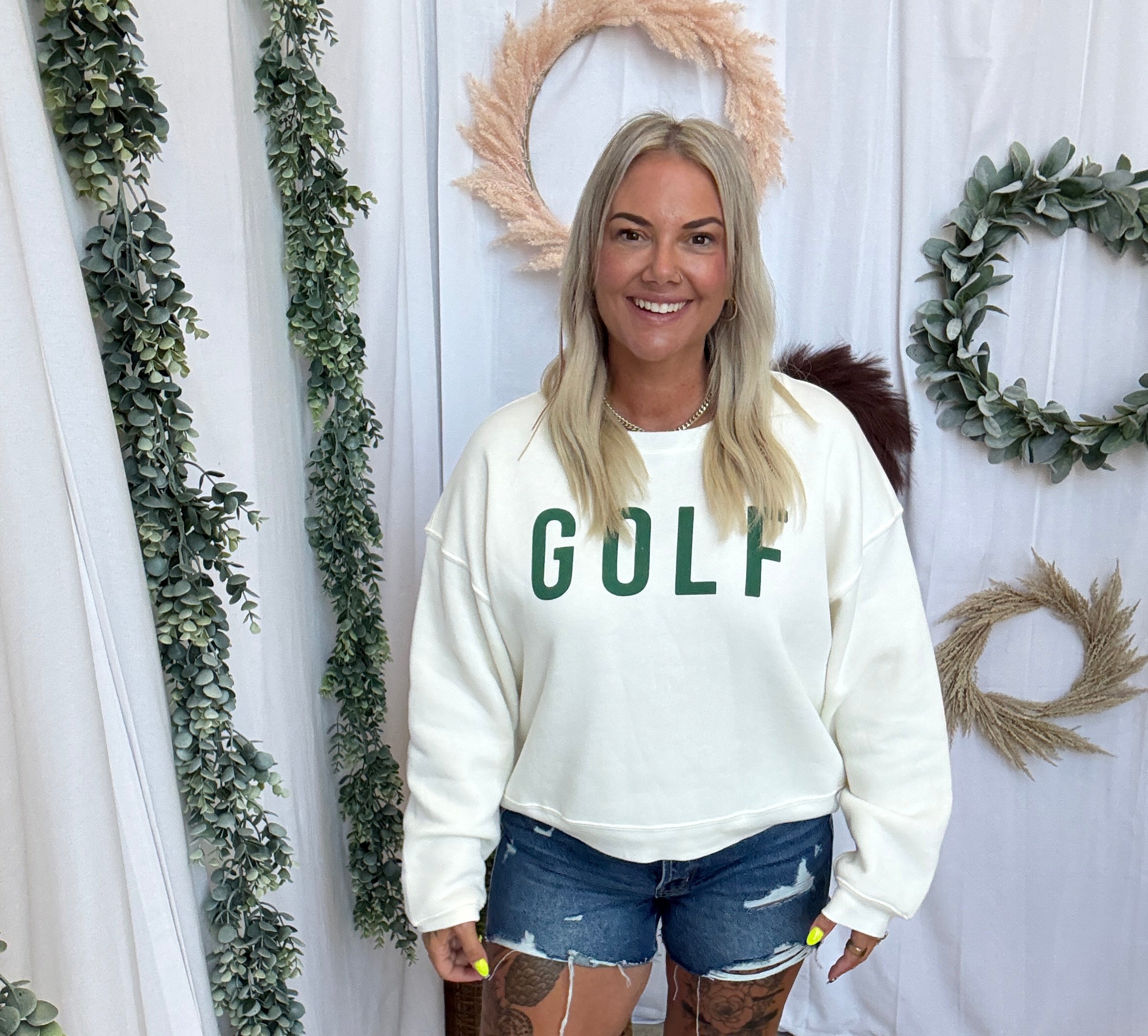 Oat Collective Golf Sweatshirt-Vintage White-Sweatshirts-oat-The Silo Boutique, Women's Fashion Boutique Located in Warren and Grand Forks North Dakota