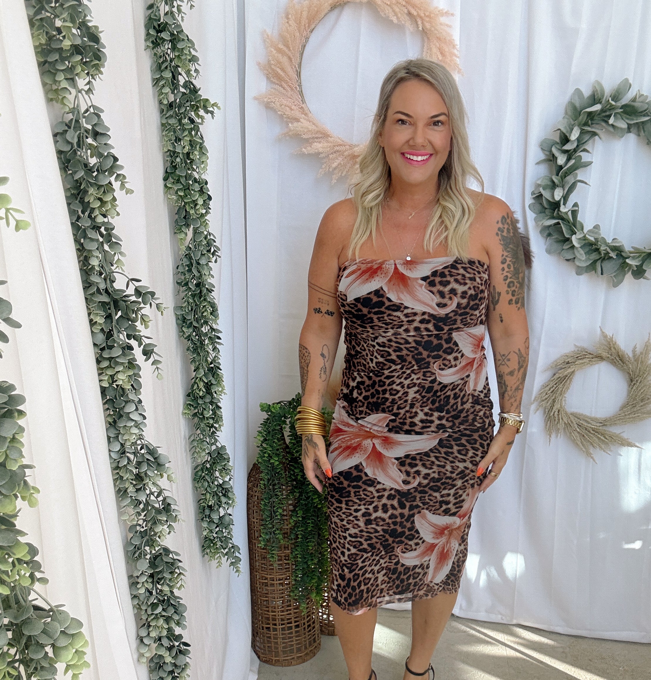 Leopard Lily Dress-Dresses-hearts and hips-The Silo Boutique, Women's Fashion Boutique Located in Warren and Grand Forks North Dakota