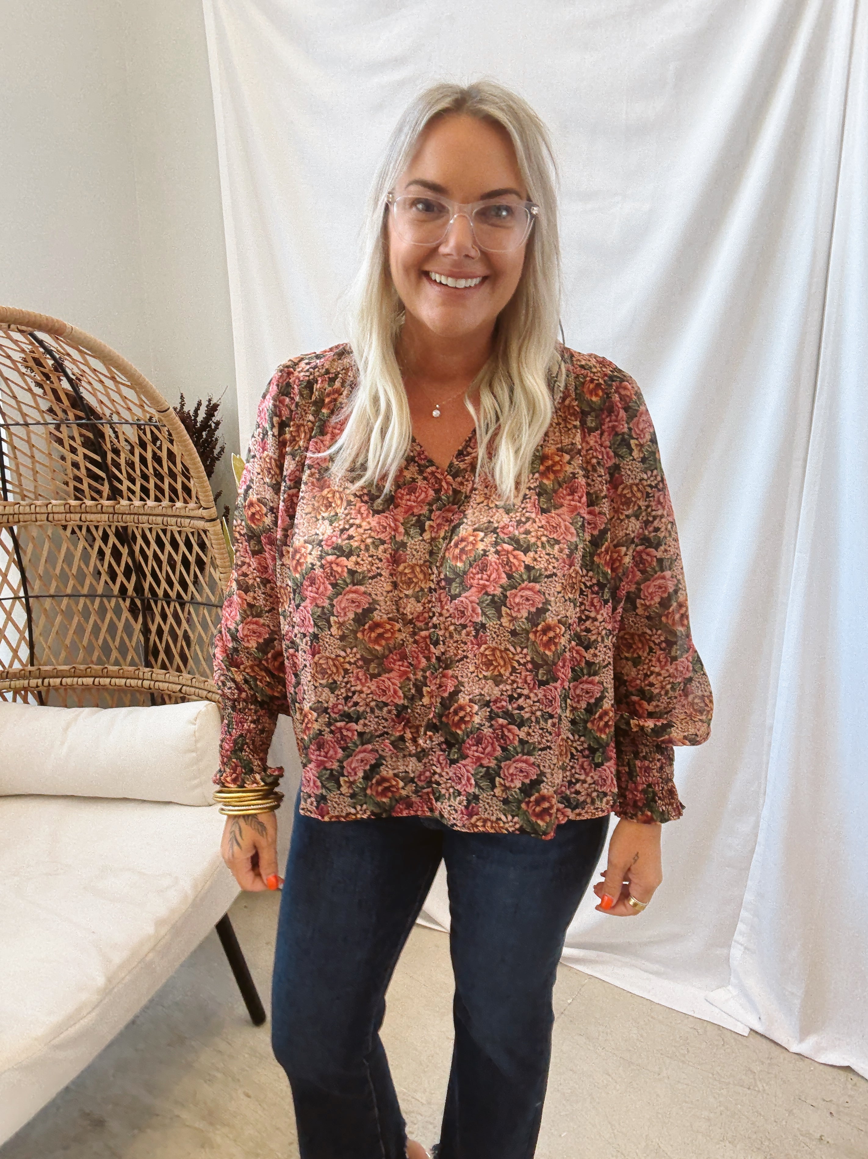 Fall Floral Top-Long Sleeve Tops-dress forum-The Silo Boutique, Women's Fashion Boutique Located in Warren and Grand Forks North Dakota