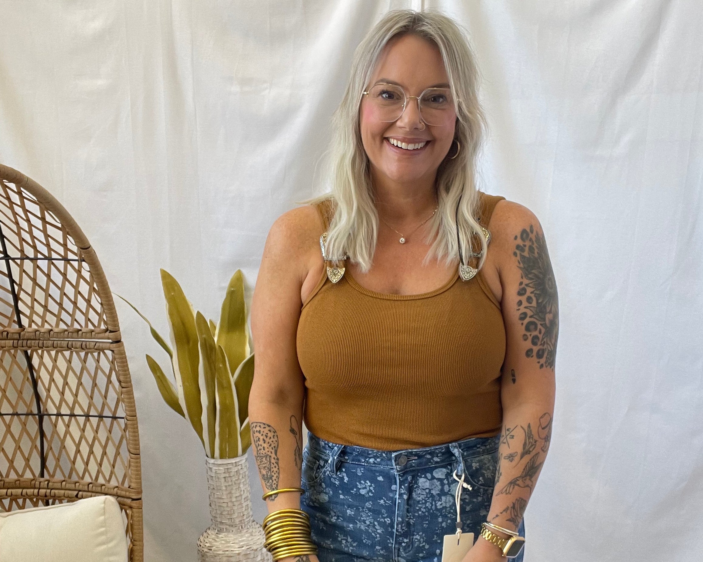 Ribbed Buckle Tank Top Bodysuit-Camel-Tank Tops-blue B-The Silo Boutique, Women's Fashion Boutique Located in Warren and Grand Forks North Dakota