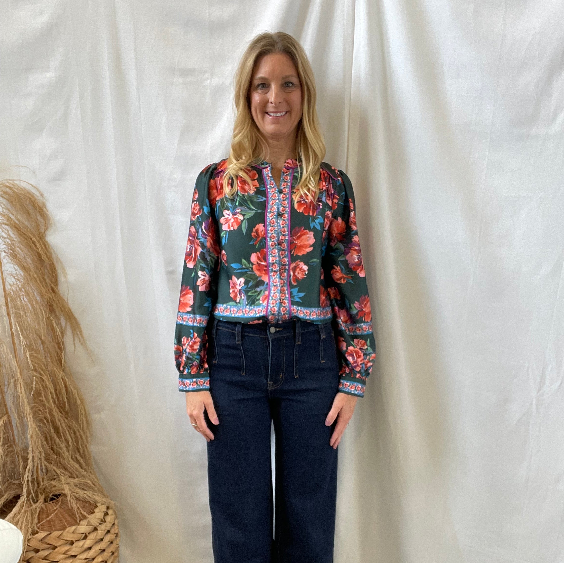 Fate Green Floral Top-Long Sleeve Tops-fate-The Silo Boutique, Women's Fashion Boutique Located in Warren and Grand Forks North Dakota