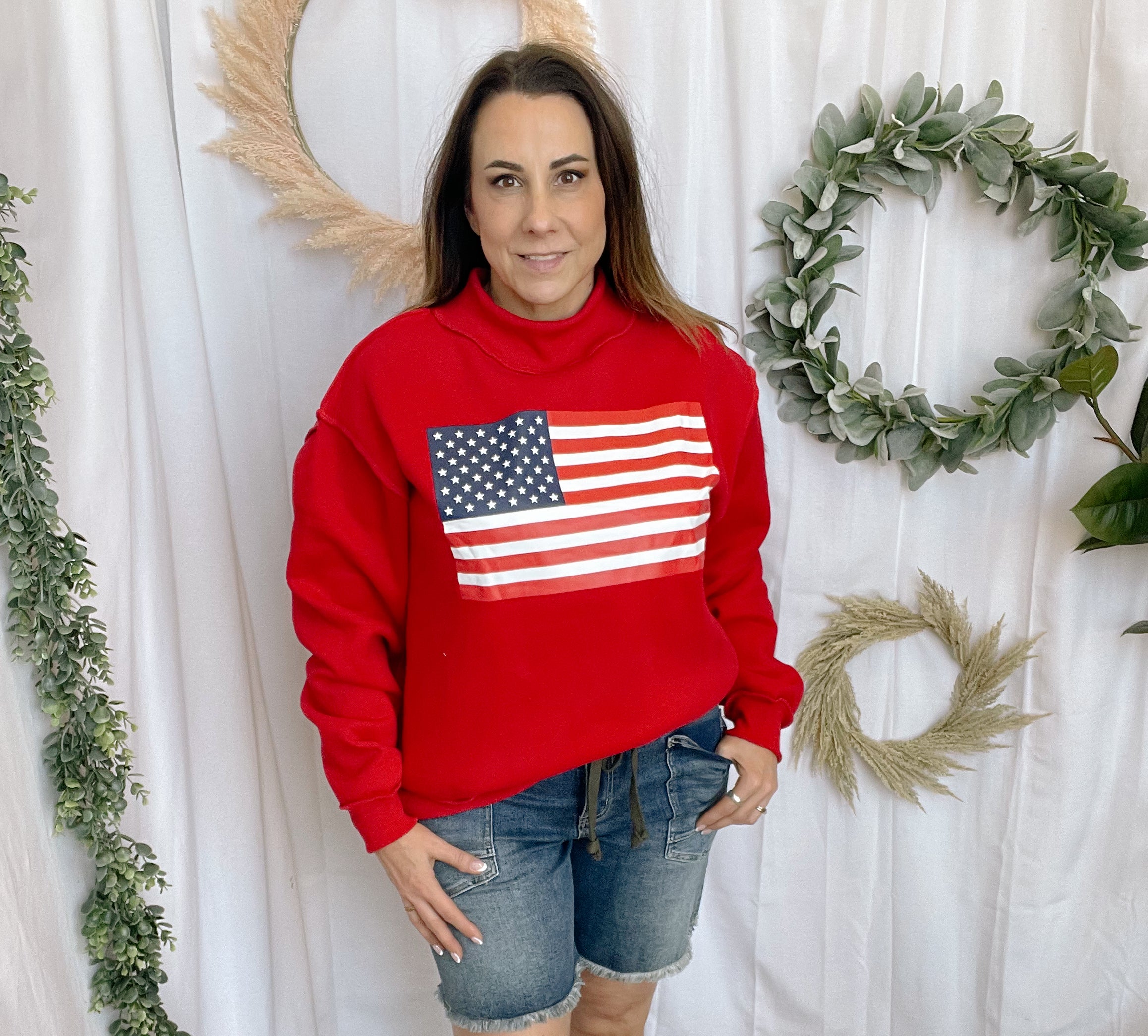 Bucketlist Flag/USA Reversible Sweatshirt-Red-Sweatshirts-bucketlist-The Silo Boutique, Women's Fashion Boutique Located in Warren and Grand Forks North Dakota