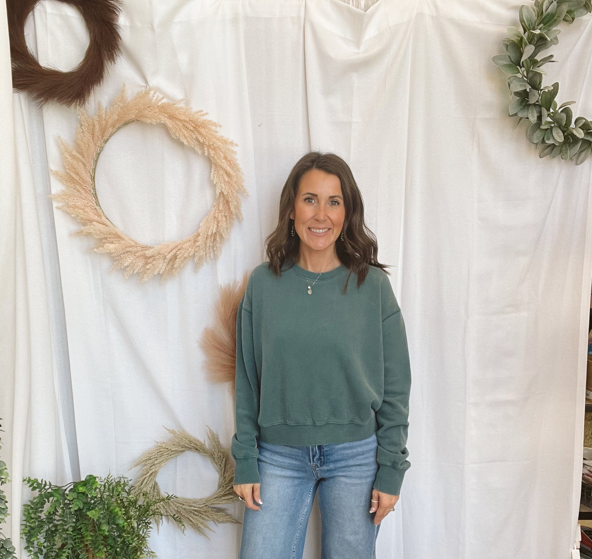 Lillian Crew Sweatshirt-Teal-Sweatshirts-hyfve-The Silo Boutique, Women's Fashion Boutique Located in Warren and Grand Forks North Dakota