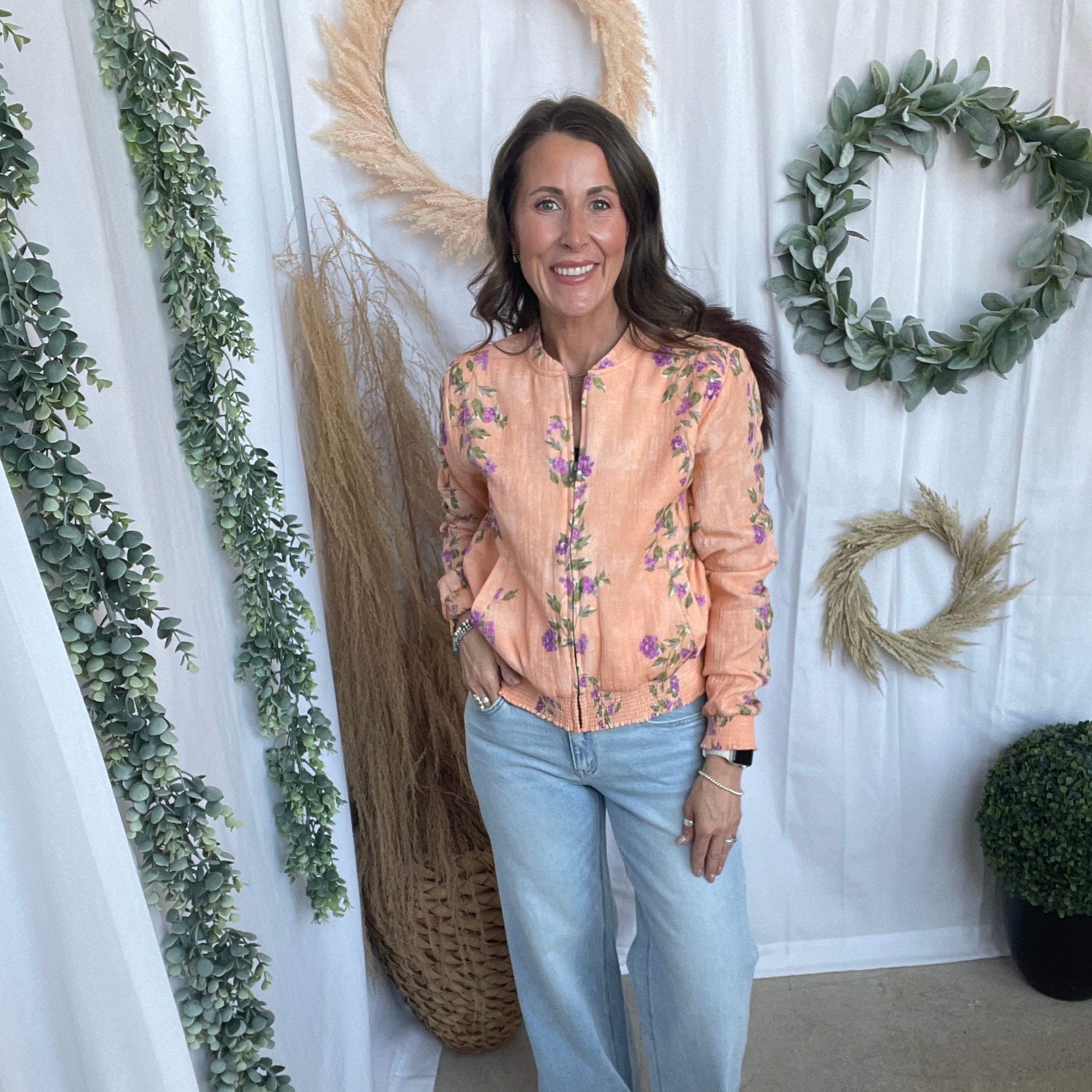 Sherbet Floral Bomber Jacket-Coats & Jackets-mystree-The Silo Boutique, Women's Fashion Boutique Located in Warren and Grand Forks North Dakota