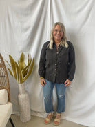Cool Charcoal Washed Tencel Shirt-Long Sleeve Tops-be cool-The Silo Boutique, Women's Fashion Boutique Located in Warren and Grand Forks North Dakota