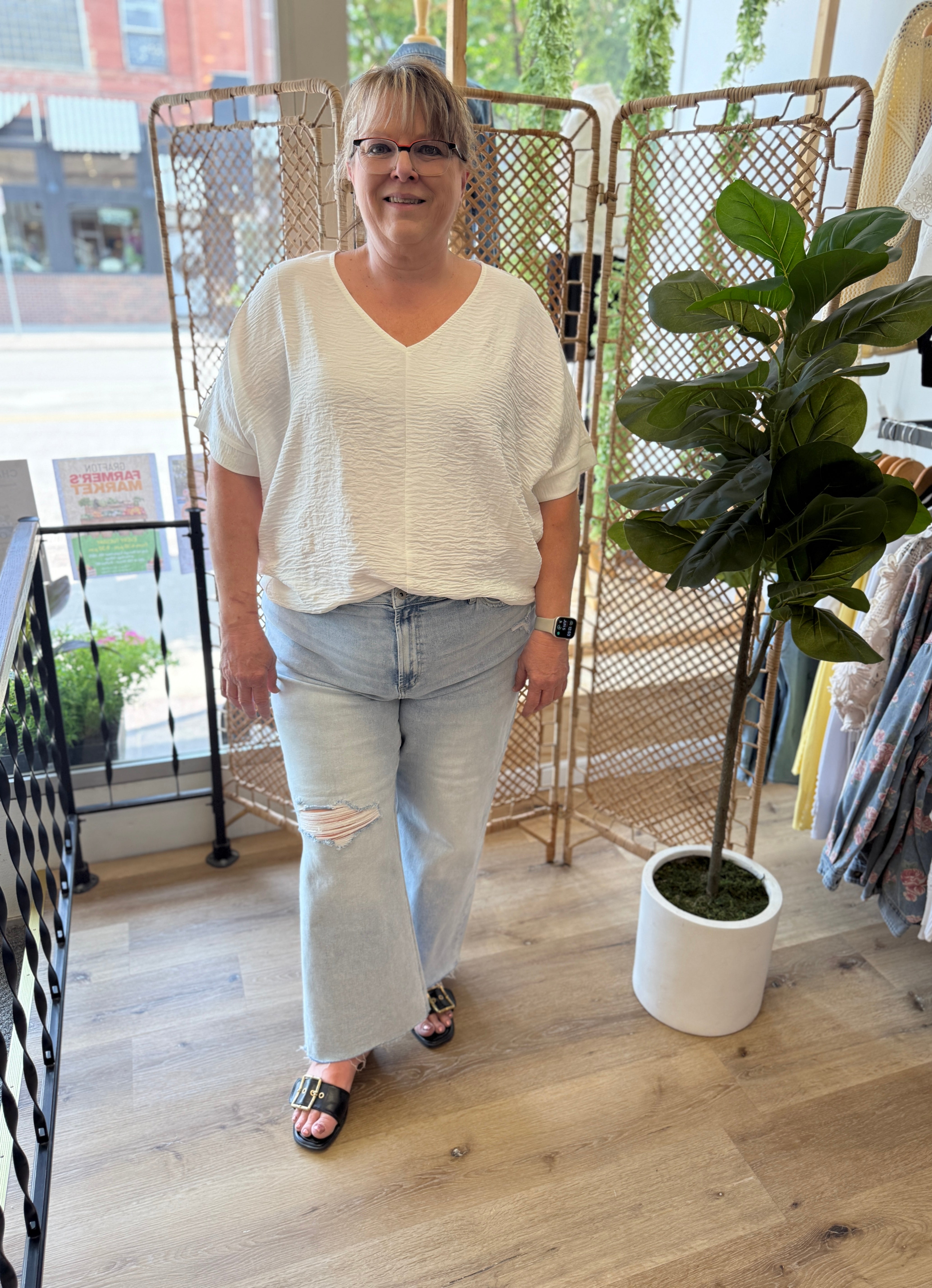 Zen V Neck Seam Top-White-Short Sleeve Tops-Zenana-The Silo Boutique, Women's Fashion Boutique Located in Warren and Grand Forks North Dakota