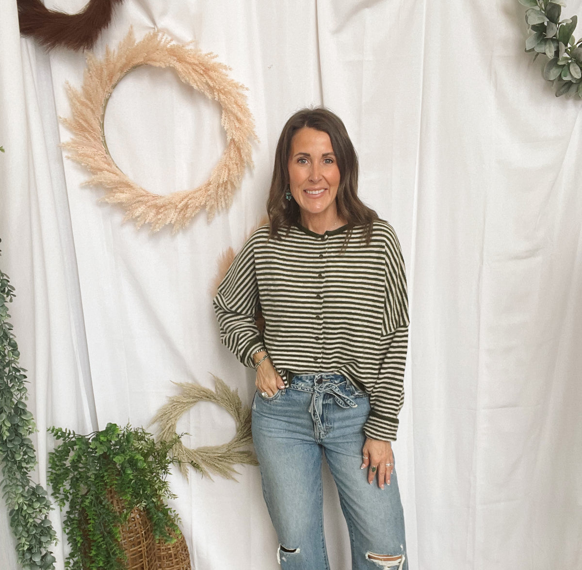 Jesse Striped Cardigan-Olive-Cardigans-joa-The Silo Boutique, Women's Fashion Boutique Located in Warren and Grand Forks North Dakota