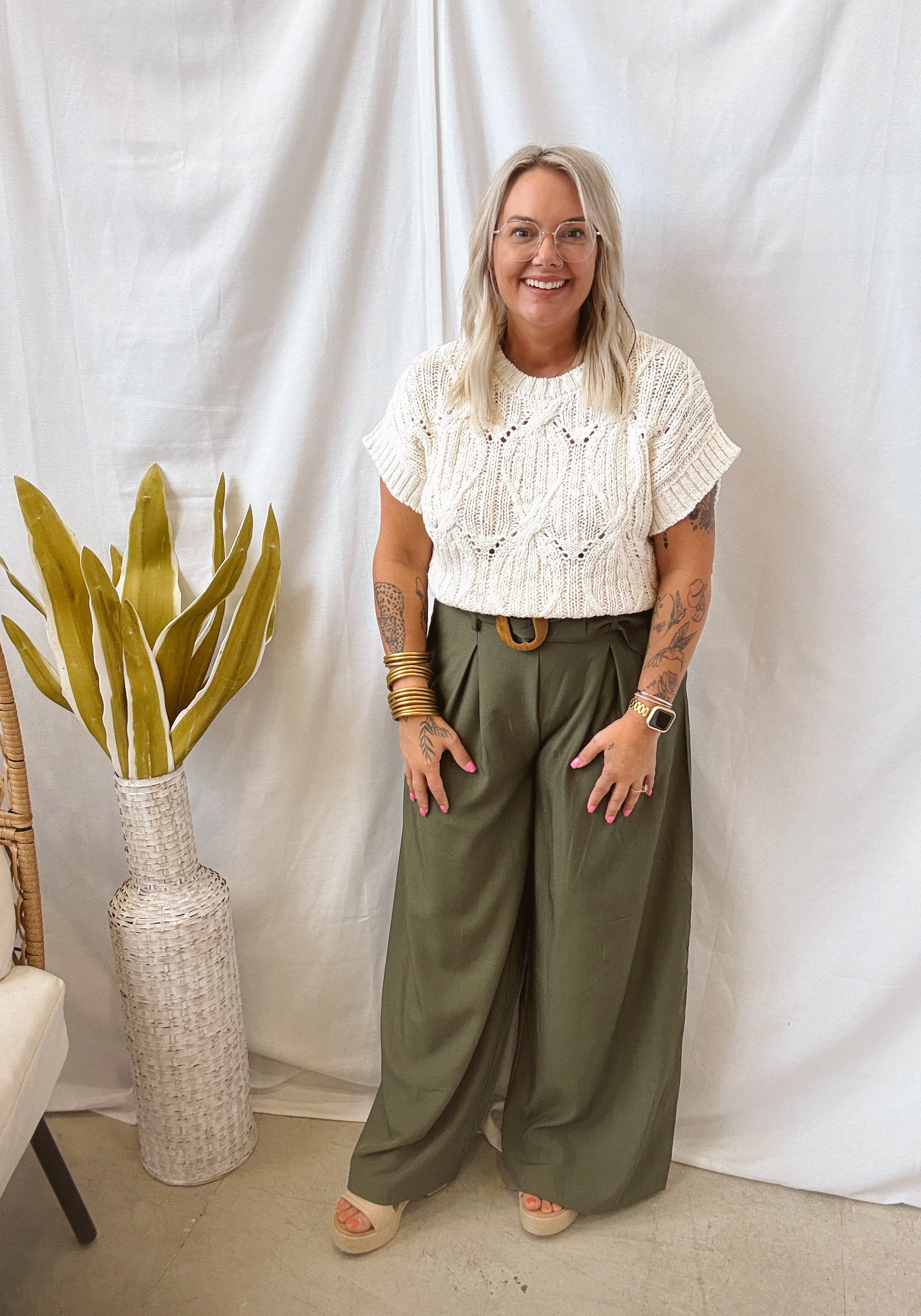 Olive Belted Wide Leg Pants-Pants-jade-The Silo Boutique, Women's Fashion Boutique Located in Warren and Grand Forks North Dakota