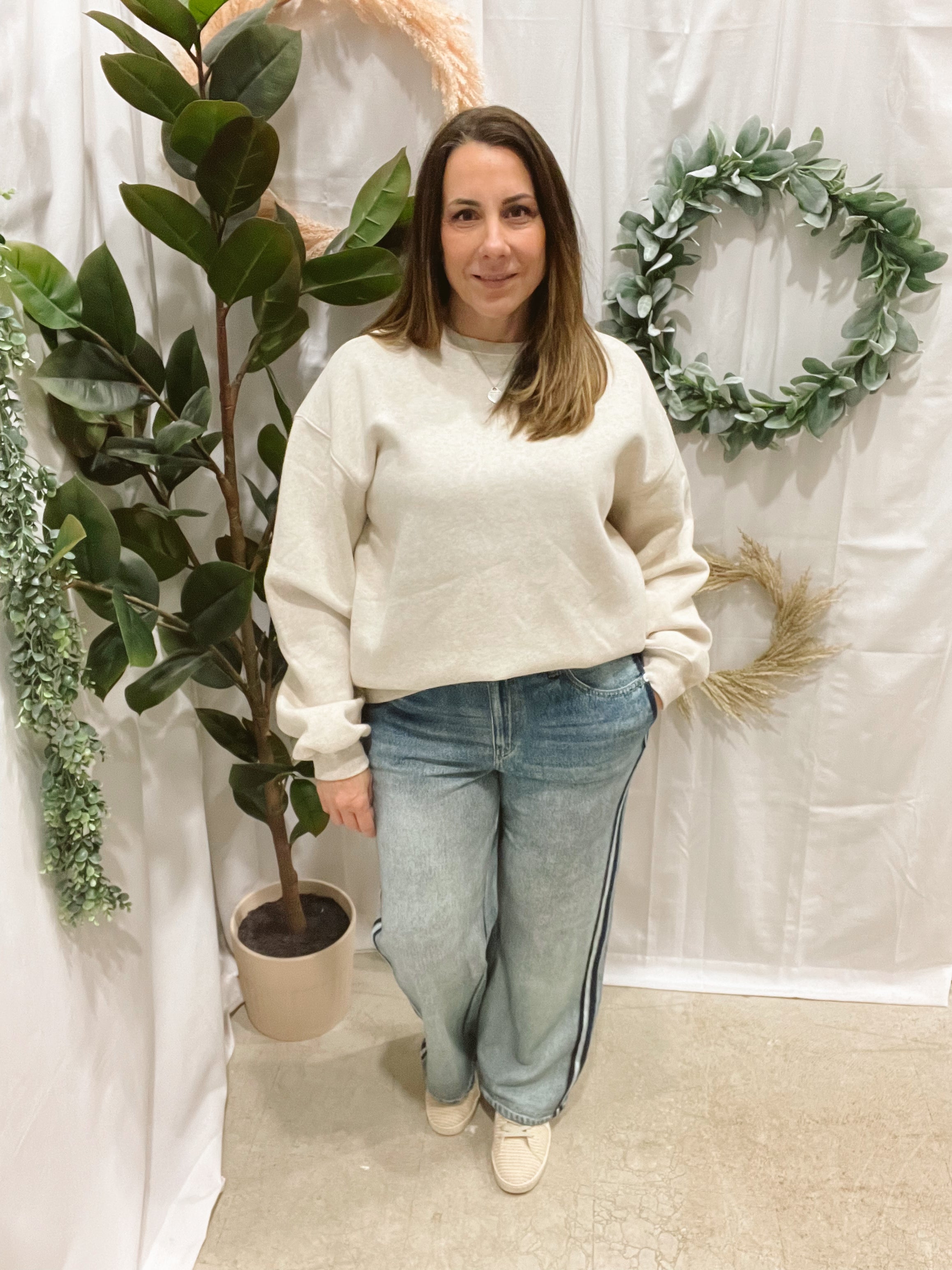 Oatmeal Cloud Crew Neck Sweatshirt-Sweatshirts-tictoc-The Silo Boutique, Women's Fashion Boutique Located in Warren and Grand Forks North Dakota