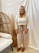 Give Me Some Striped Barrel Pants-Caramel-Jeans-eesome-The Silo Boutique, Women's Fashion Boutique Located in Warren and Grand Forks North Dakota