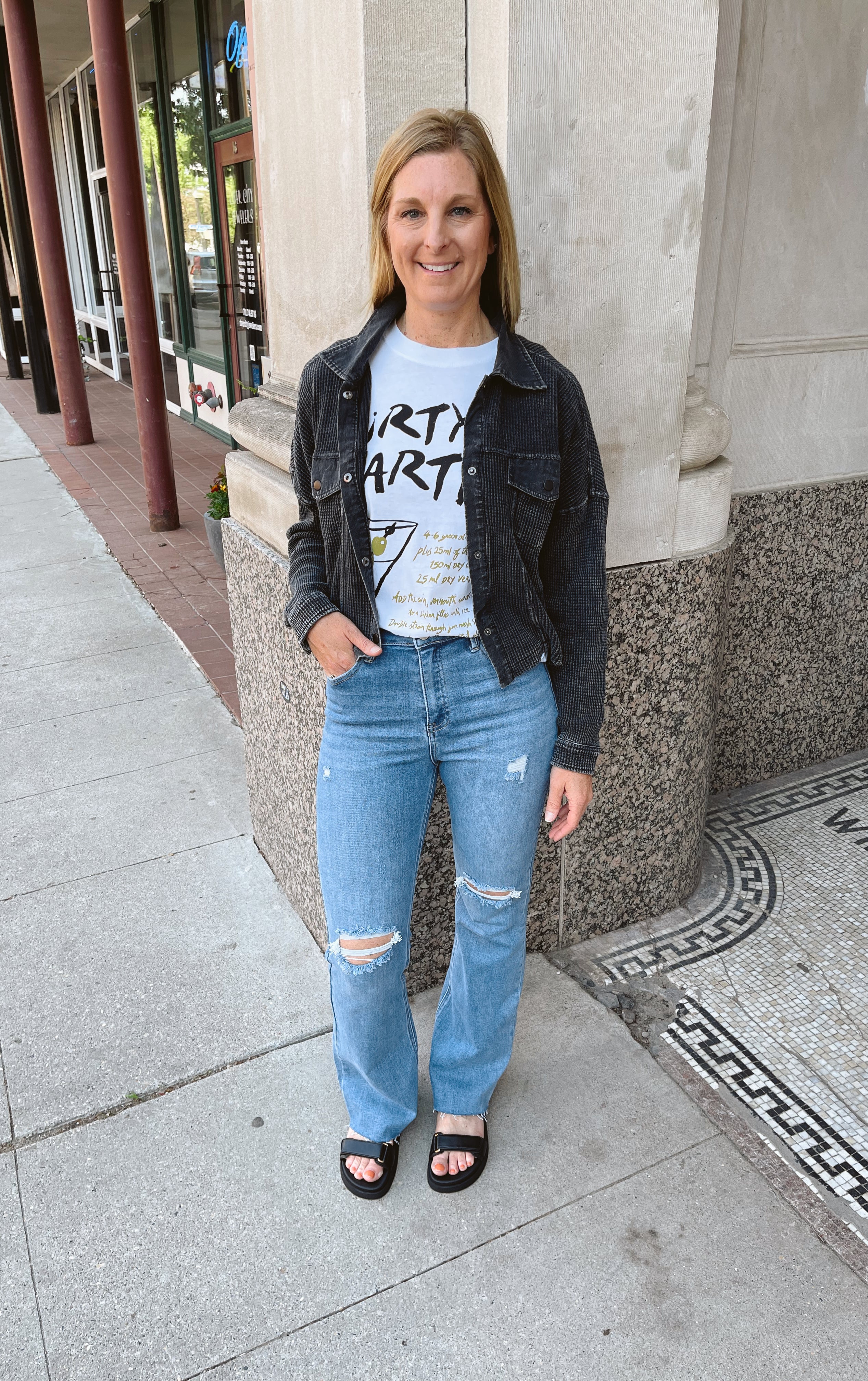 Mono B Black Crop Mineral Wash Button Up Top-Long Sleeve Tops-mono b-The Silo Boutique, Women's Fashion Boutique Located in Warren and Grand Forks North Dakota