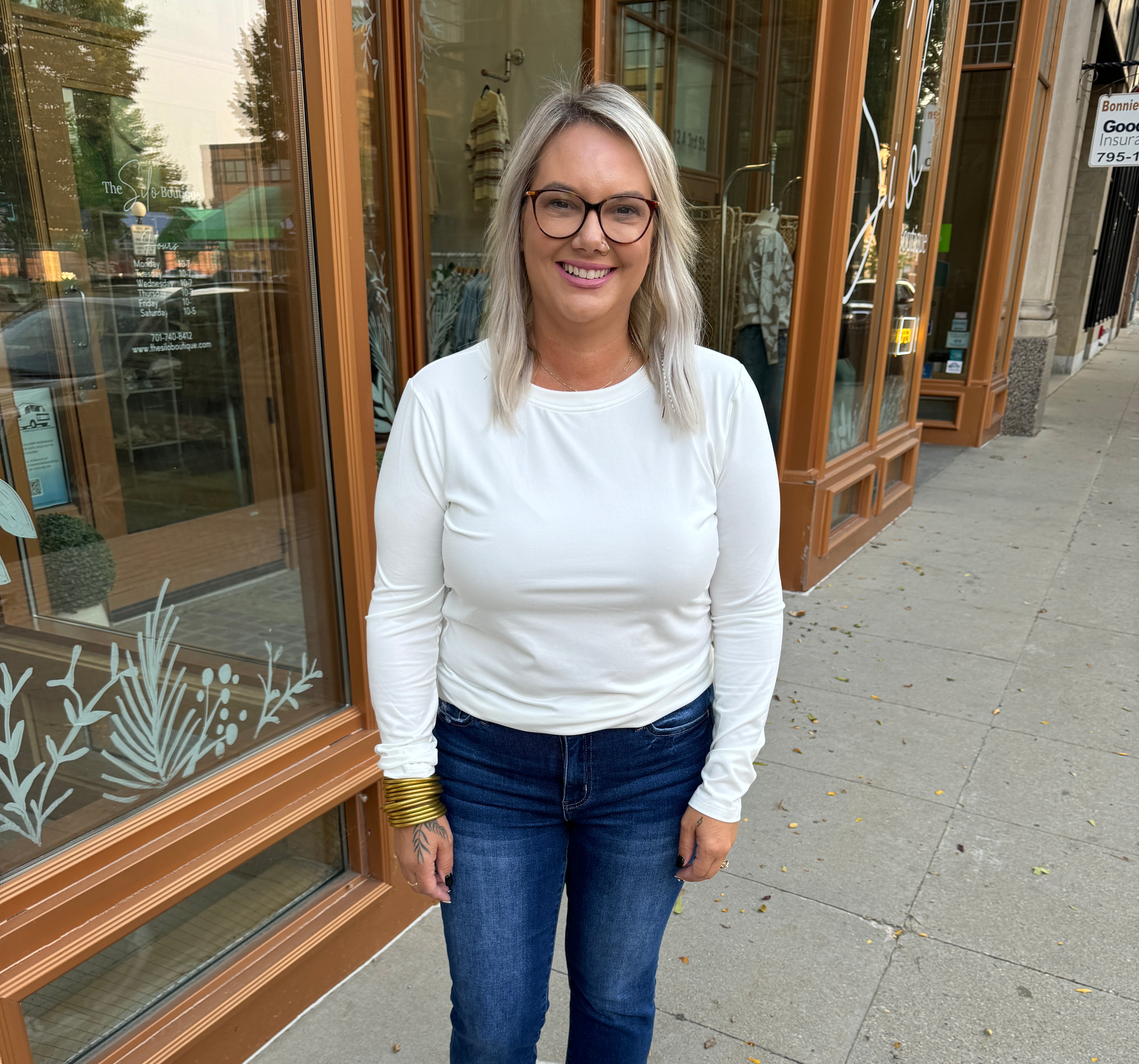Zoe Long Sleeve Top-White-Long Sleeve Tops-Zenana-The Silo Boutique, Women's Fashion Boutique Located in Warren and Grand Forks North Dakota