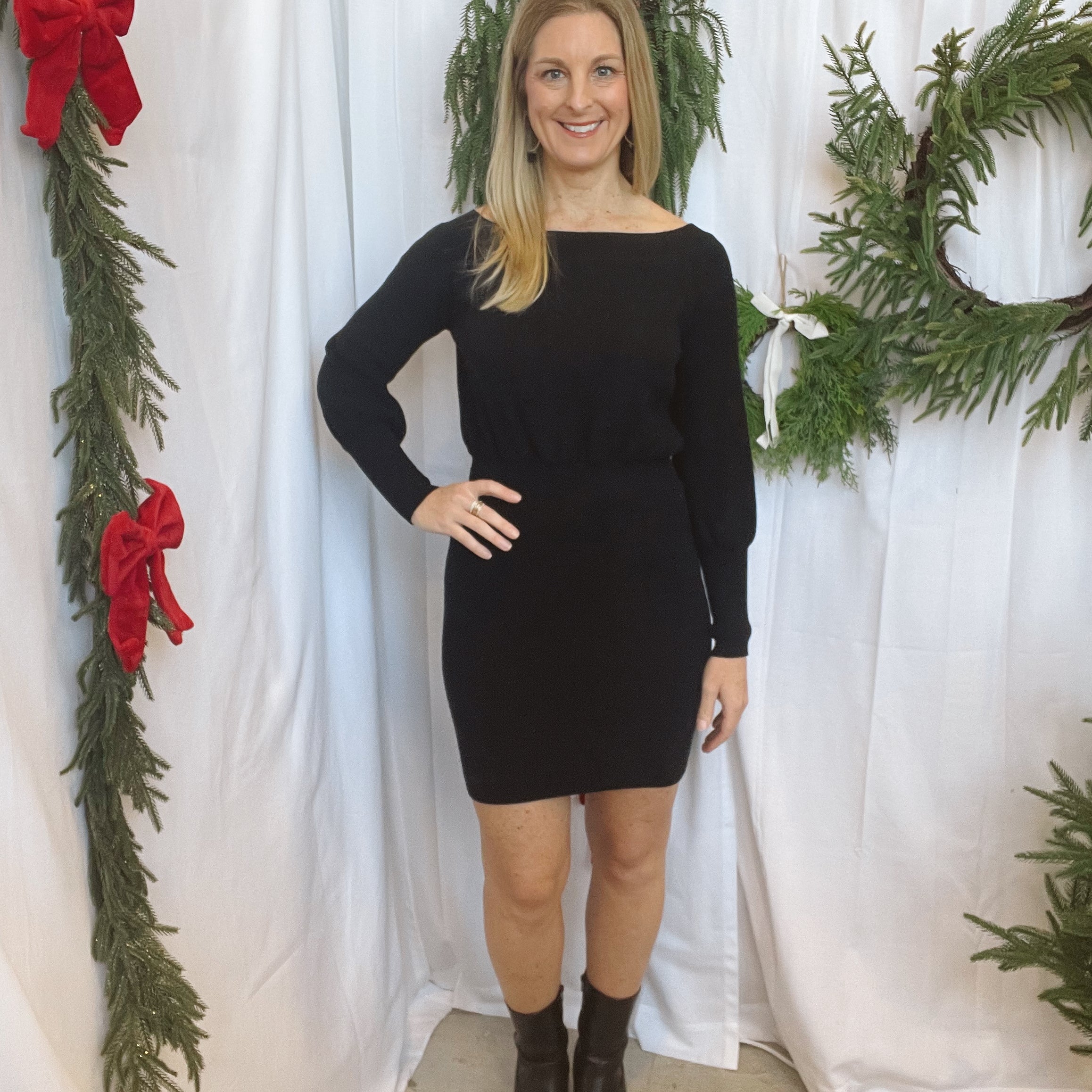Black Ivy Ribbed Sweater Dress-Dresses-bluivy-The Silo Boutique, Women's Fashion Boutique Located in Warren and Grand Forks North Dakota