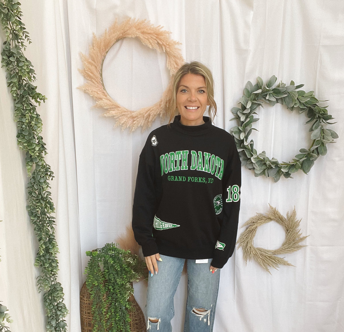 Gameday Social UND All Over Scatter Sweatshirt-Sweatshirts-gameday social-The Silo Boutique, Women's Fashion Boutique Located in Warren and Grand Forks North Dakota