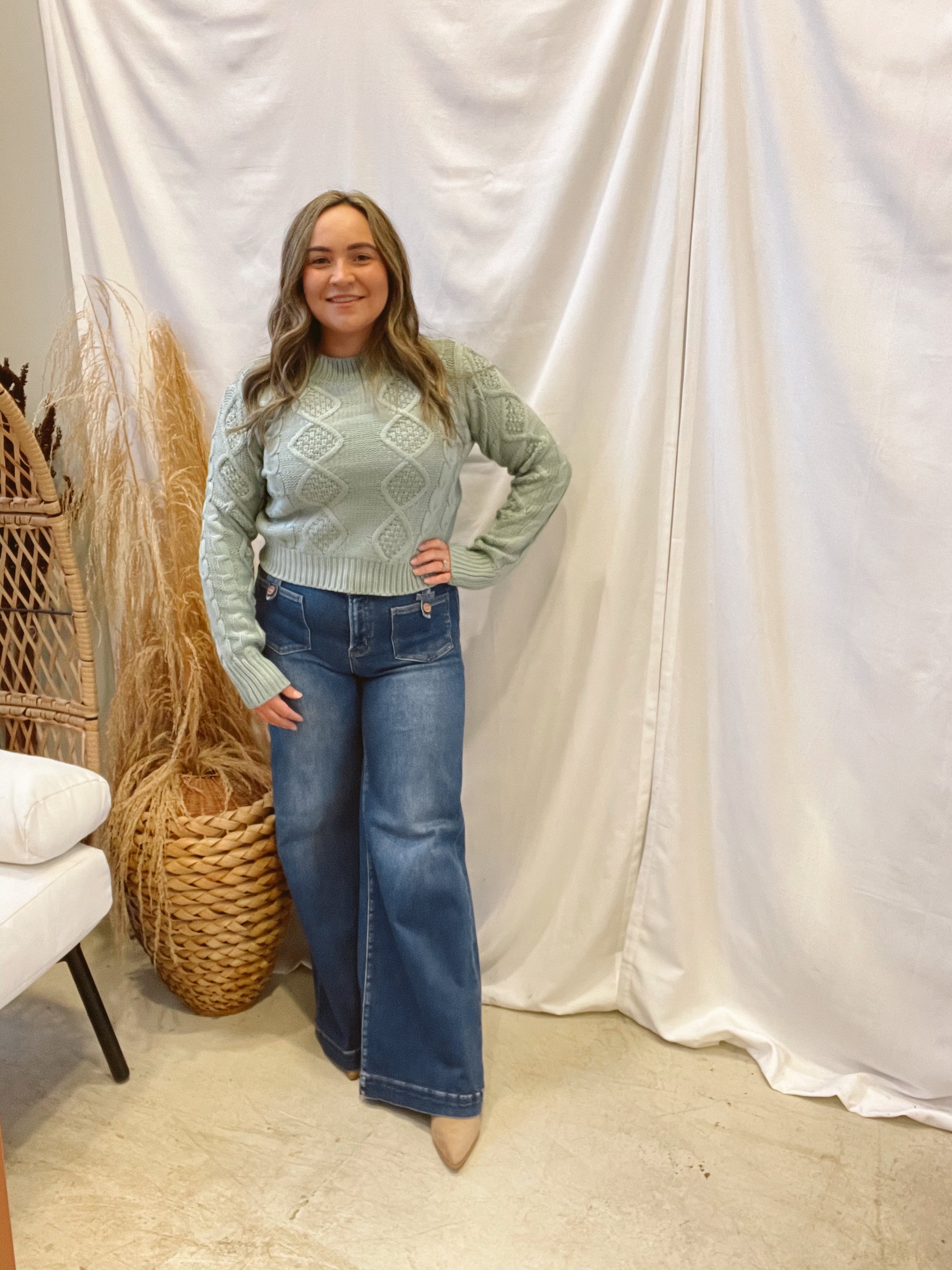 Sage Long Sleeve Ribbed Sweater-Sweaters-entro-The Silo Boutique, Women's Fashion Boutique Located in Warren and Grand Forks North Dakota