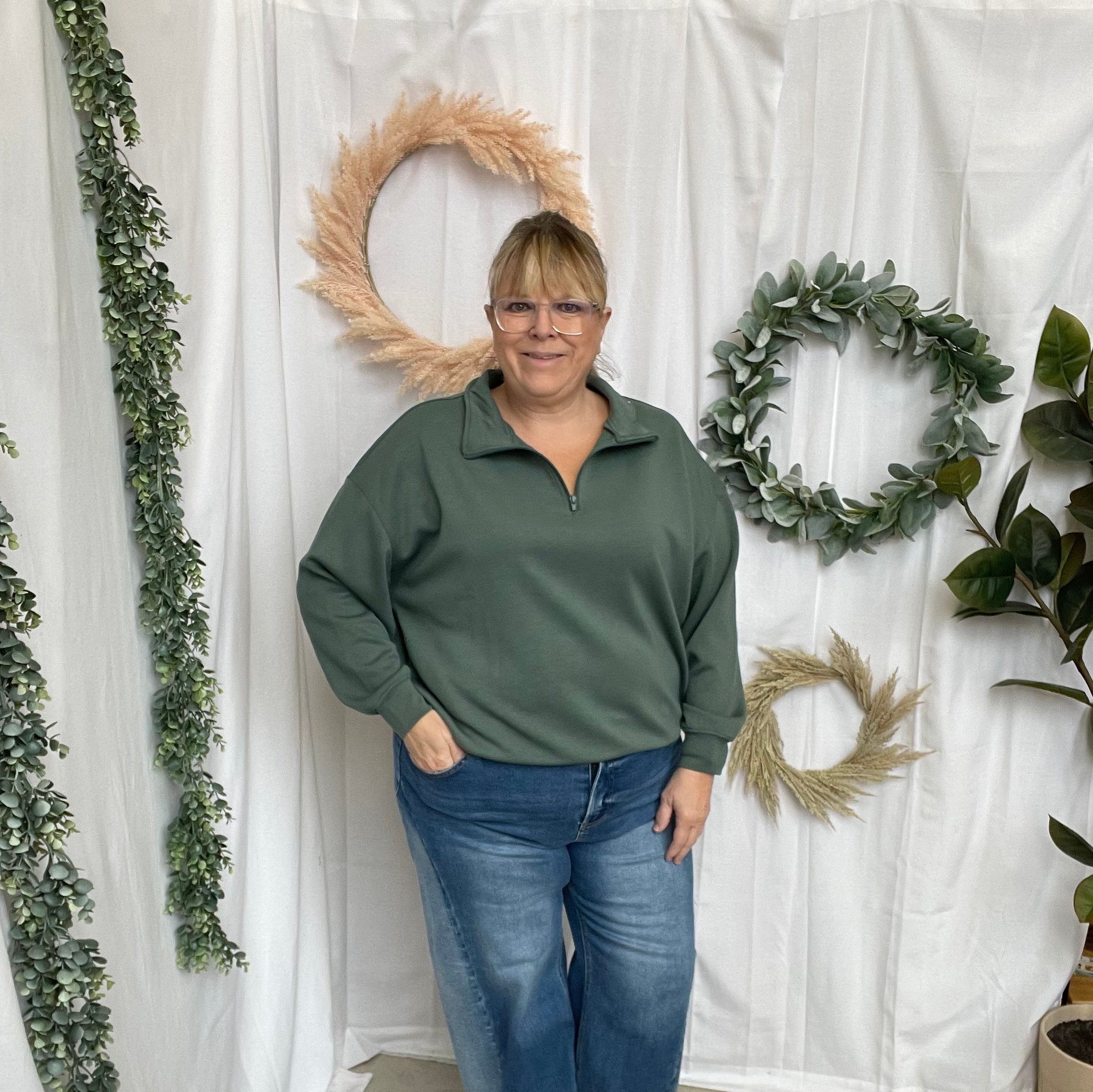 Zoe Scuba Quarter Zip Sweatshirt-Jade-Sweatshirts-Zenana-The Silo Boutique, Women's Fashion Boutique Located in Warren and Grand Forks North Dakota