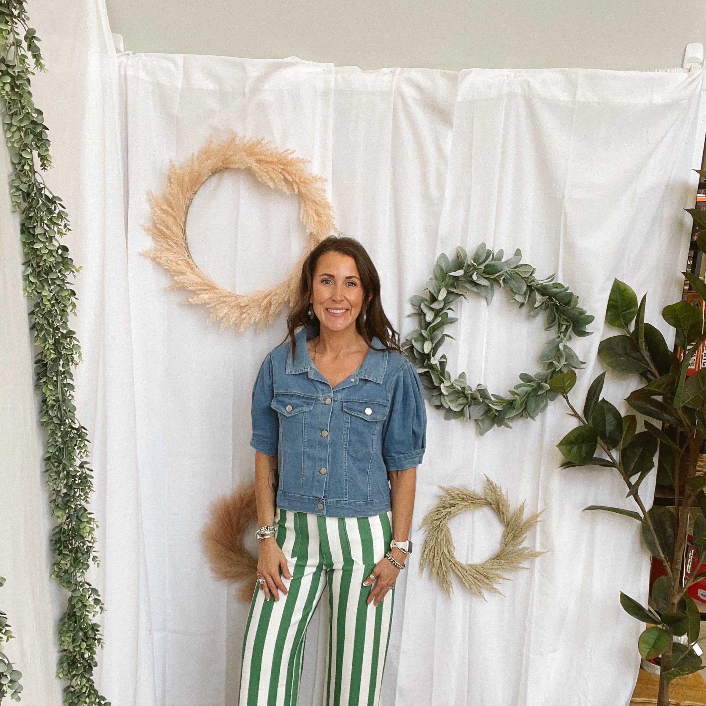Green Striped Crop Pants-Pants-entro-The Silo Boutique, Women's Fashion Boutique Located in Warren and Grand Forks North Dakota