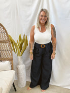 Navy Belted Wide Leg Pants-Pants-jade-The Silo Boutique, Women's Fashion Boutique Located in Warren and Grand Forks North Dakota