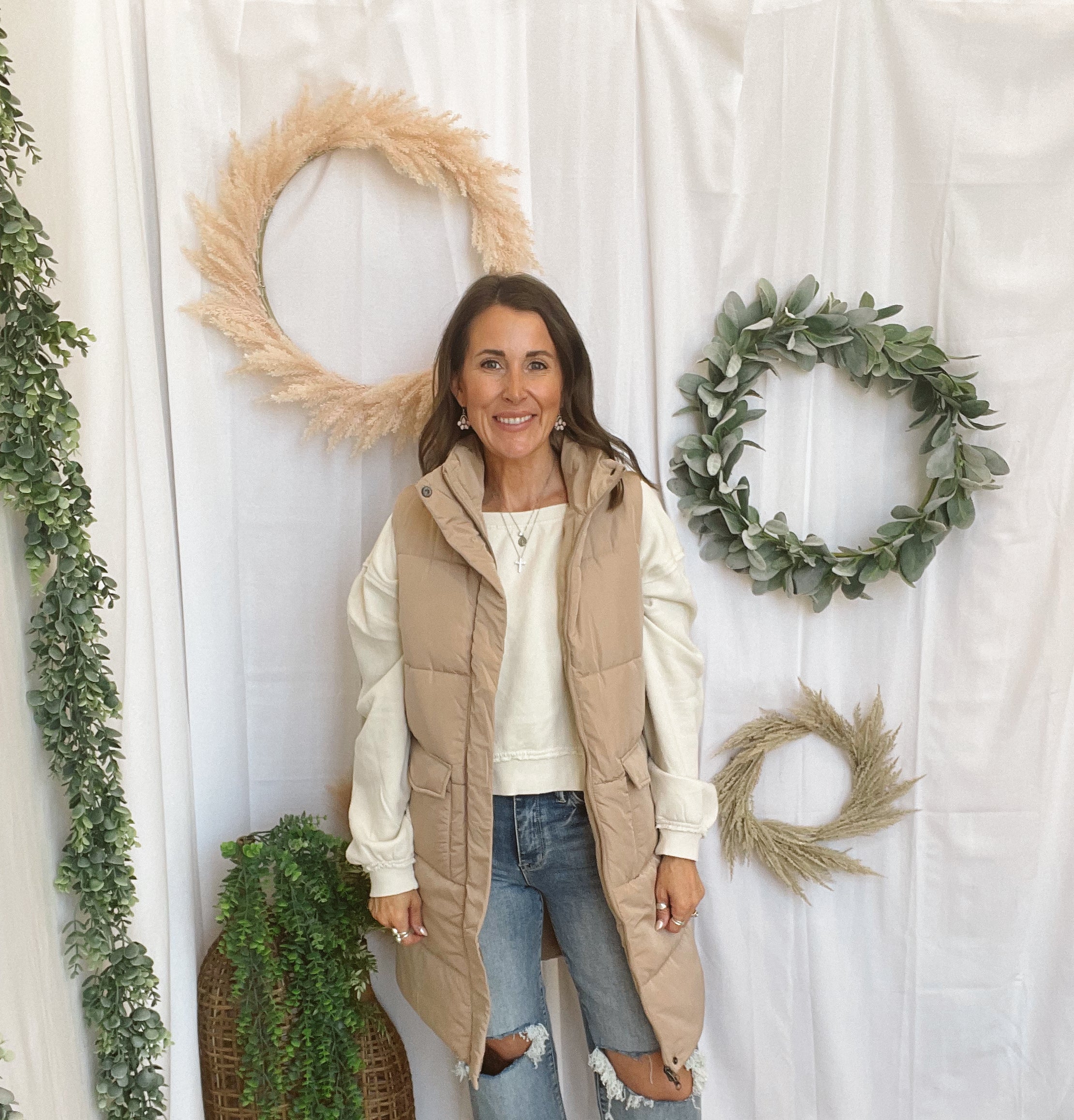Panache Jenna Long Vest-Tan-Vests-panache-The Silo Boutique, Women's Fashion Boutique Located in Warren and Grand Forks North Dakota