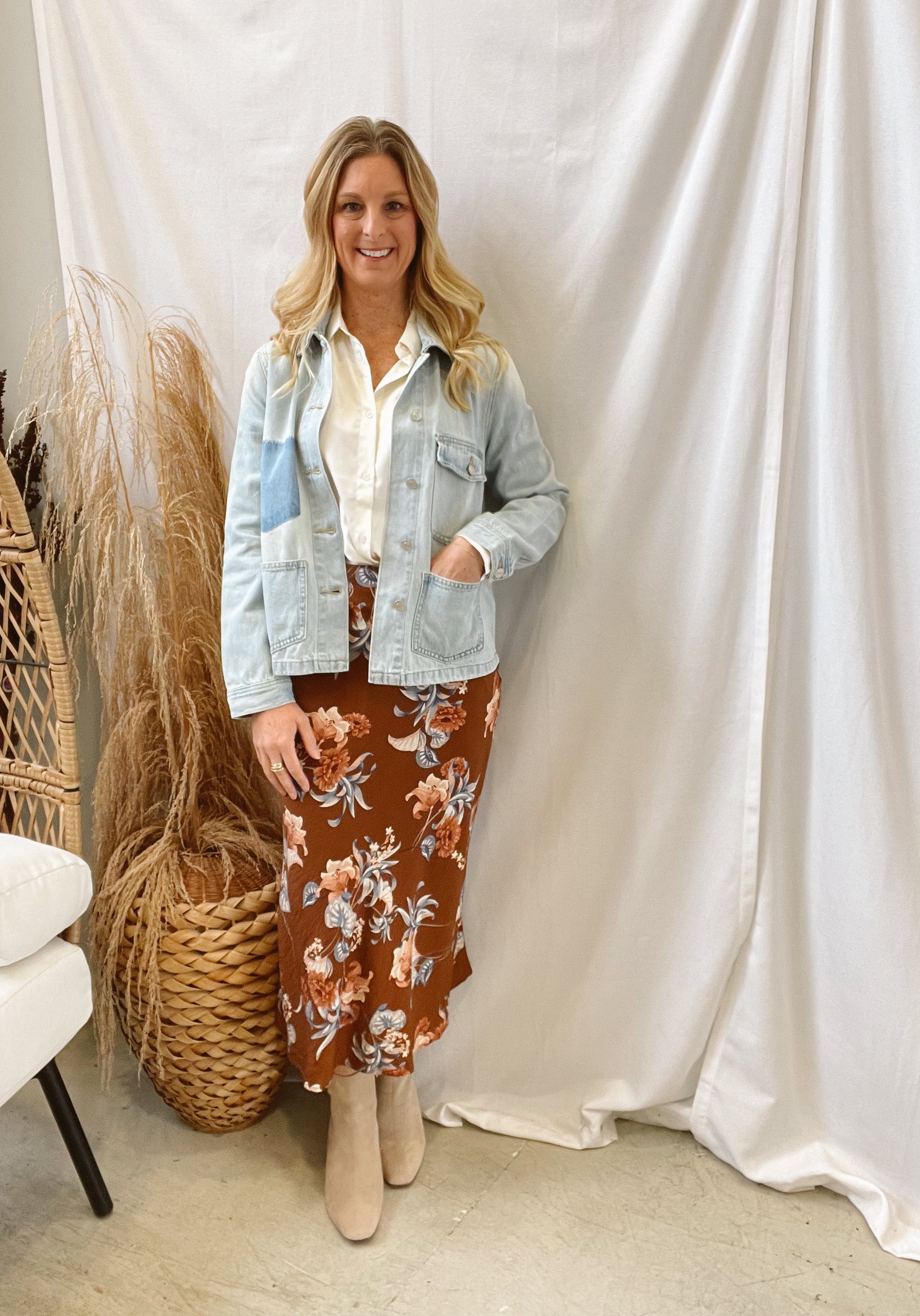 Cognac Floral Skirt-Skirts-gilli-The Silo Boutique, Women's Fashion Boutique Located in Warren and Grand Forks North Dakota