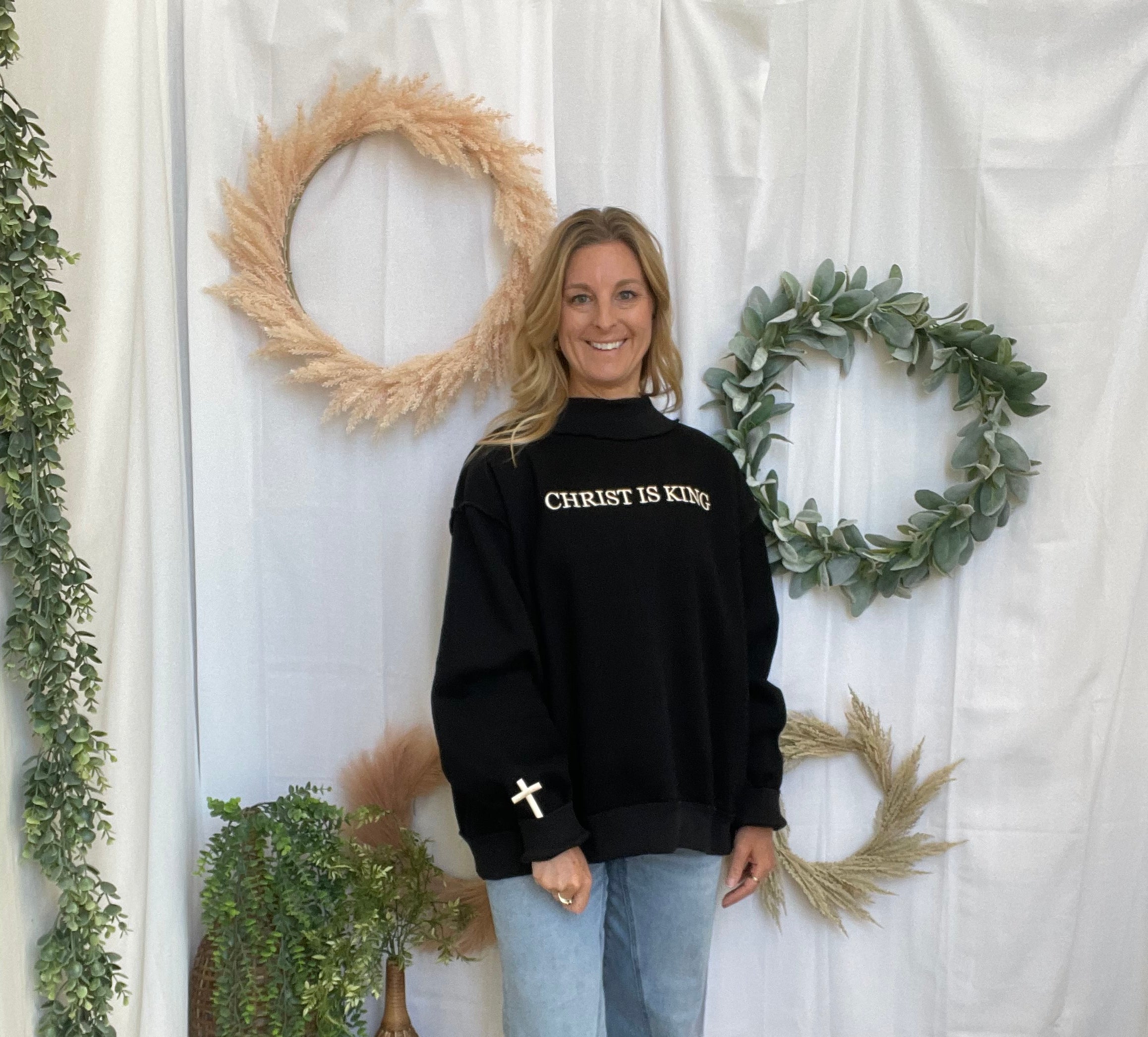 Christ is King Mock Neck Sweatshirt-Sweatshirts-bucketlist-The Silo Boutique, Women's Fashion Boutique Located in Warren and Grand Forks North Dakota