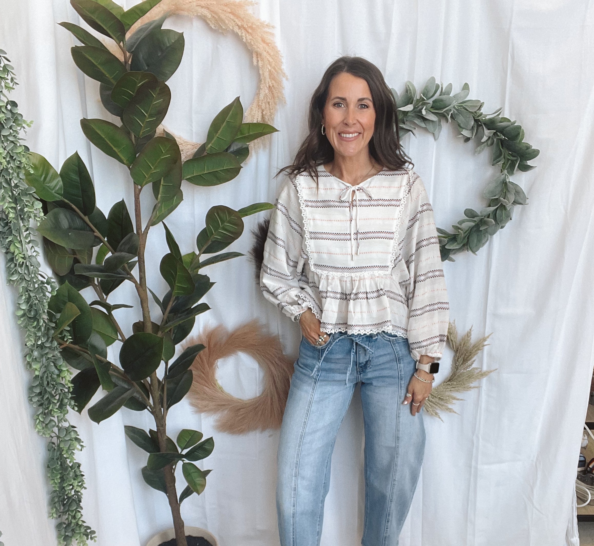 Skies Stripe Peplum Top-Long Sleeve Tops-skies are blue-The Silo Boutique, Women's Fashion Boutique Located in Warren and Grand Forks North Dakota