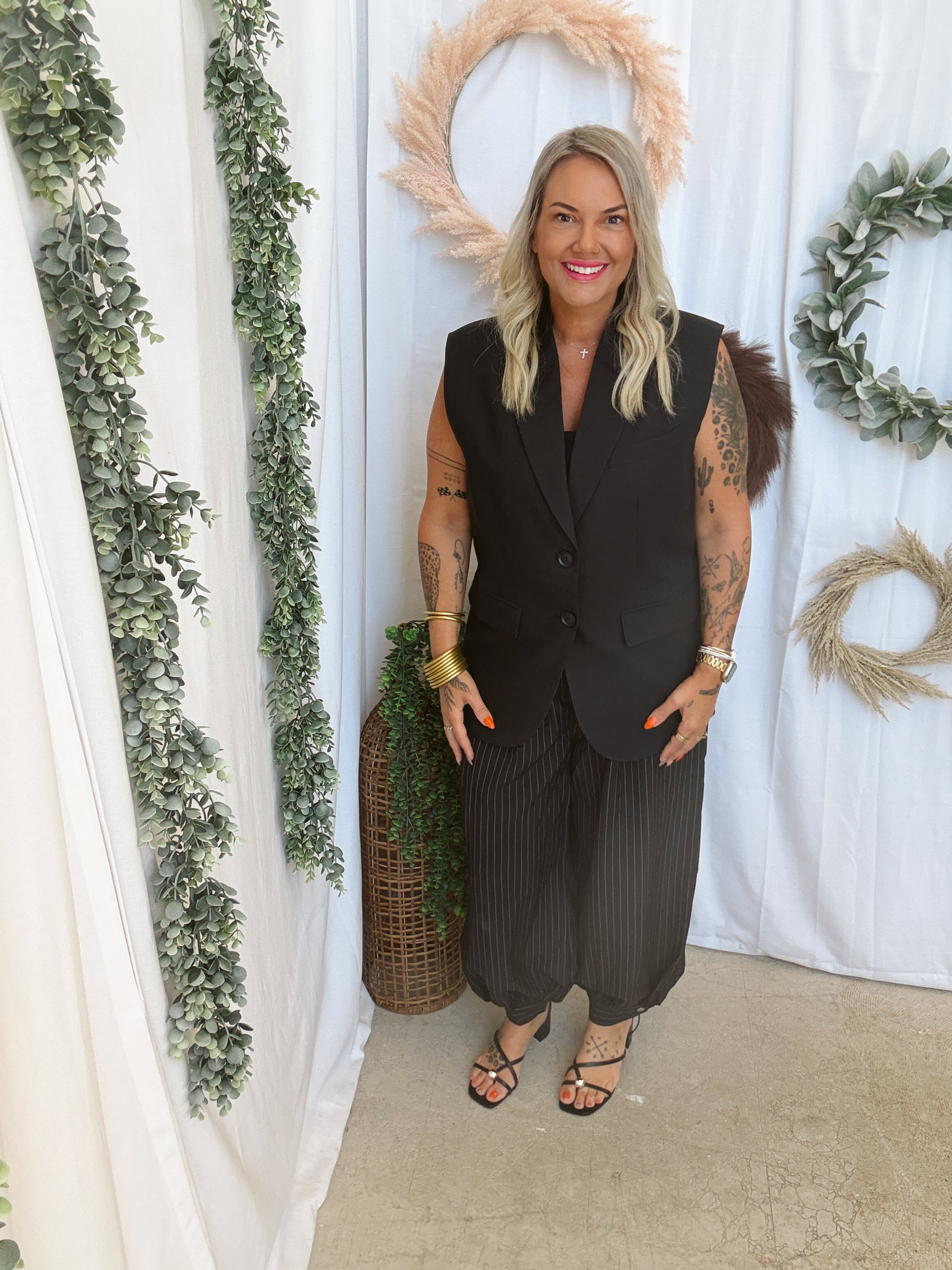 Pinstripe Trousers-Black-Pants-hyfve-The Silo Boutique, Women's Fashion Boutique Located in Warren and Grand Forks North Dakota