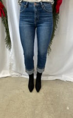 Risen Dark Wash Straight Cuff Jeans-Final Sale-Jeans-risen-The Silo Boutique, Women's Fashion Boutique Located in Warren and Grand Forks North Dakota