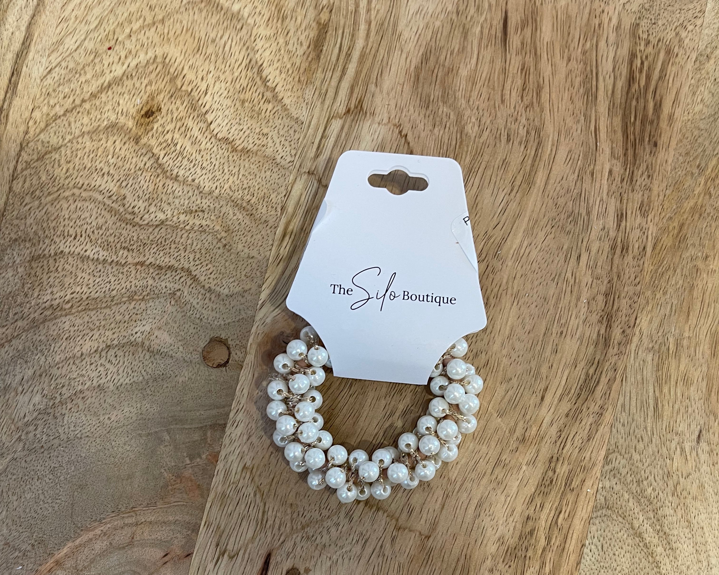 Pearl Nude Cluster Pony Holder-Hair Accessories-city-The Silo Boutique, Women's Fashion Boutique Located in Warren and Grand Forks North Dakota