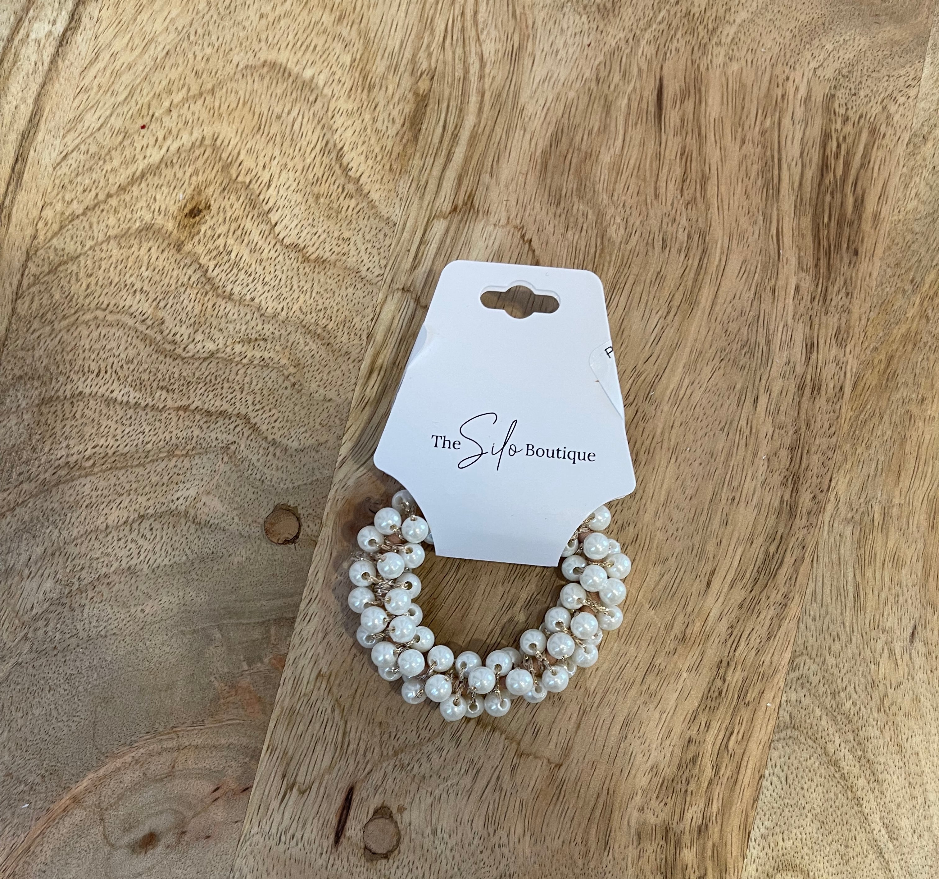 Pearl Nude Cluster Pony Holder-Hair Accessories-city-The Silo Boutique, Women's Fashion Boutique Located in Warren and Grand Forks North Dakota