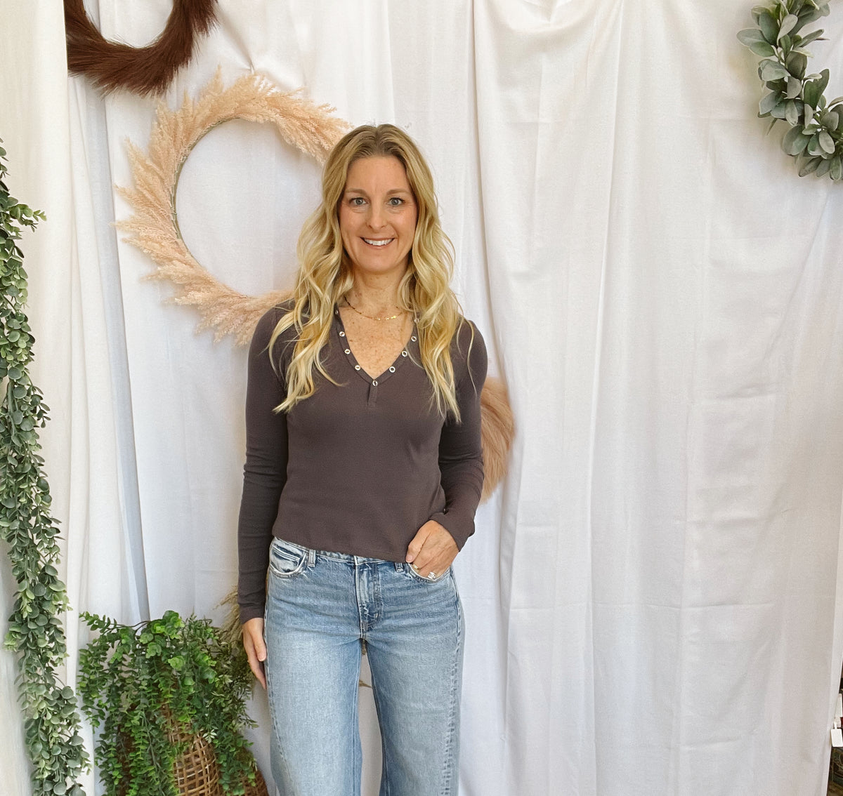 Jennifer Henley Top-Charcoal-Long Sleeve Tops-hyfve-The Silo Boutique, Women's Fashion Boutique Located in Warren and Grand Forks North Dakota